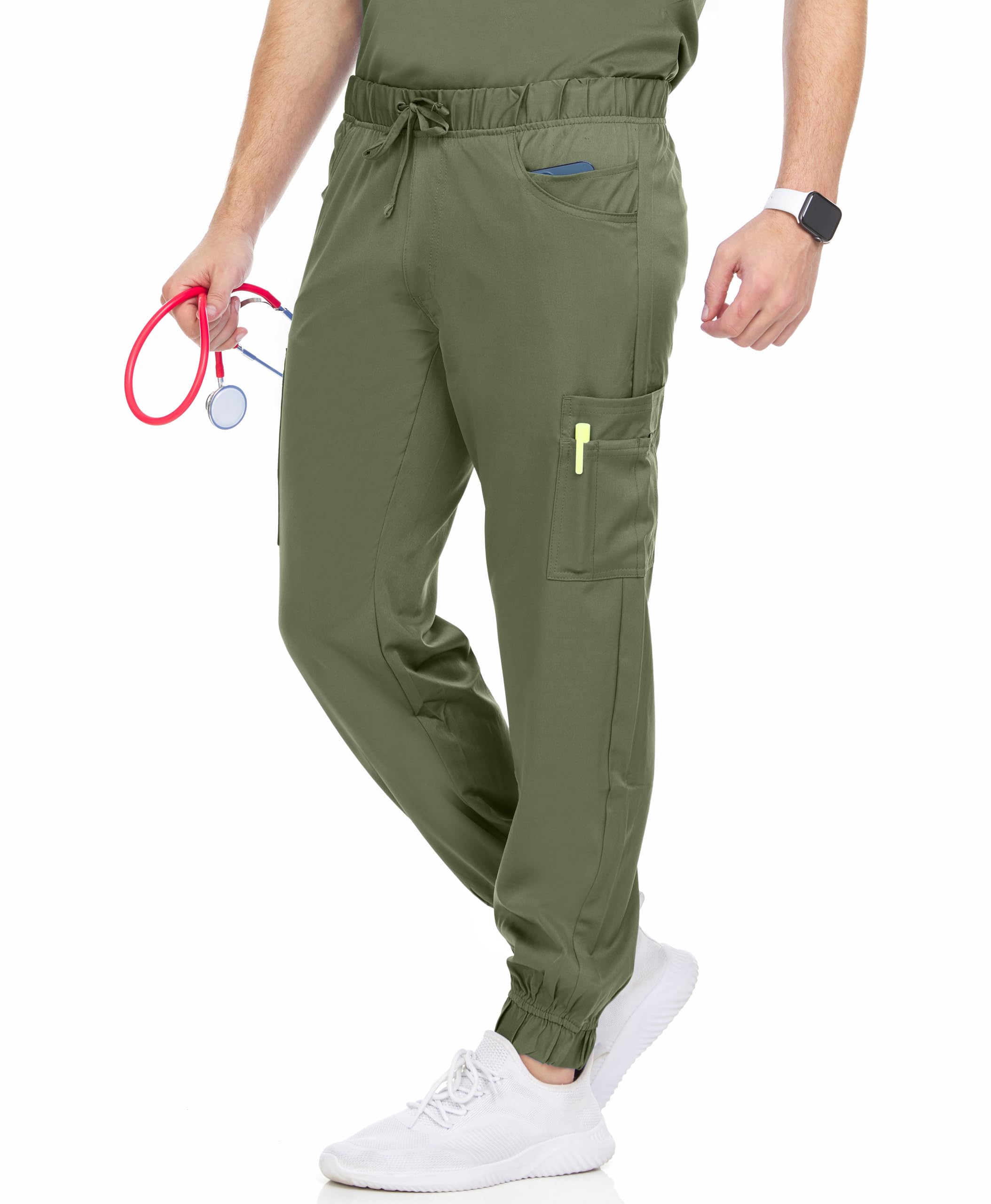 MediChic Men’s Scrub Jogger Pants – 6 Pocket Medical Scrubs, 4-Way Stretch, Nursing Workwear Uniforms
