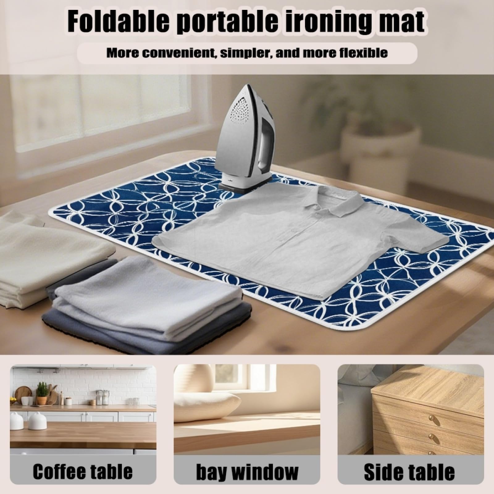 Bügelmatte Dunkelblaue Geometrie Bügeleinlage Faltbares Hitzebeständig Waschbar Bügelauflage für Tisch und andere Oberflächen Bügelbrett Unterlage rutschfeste Bügeldecke 80x50cm (2 Stück)