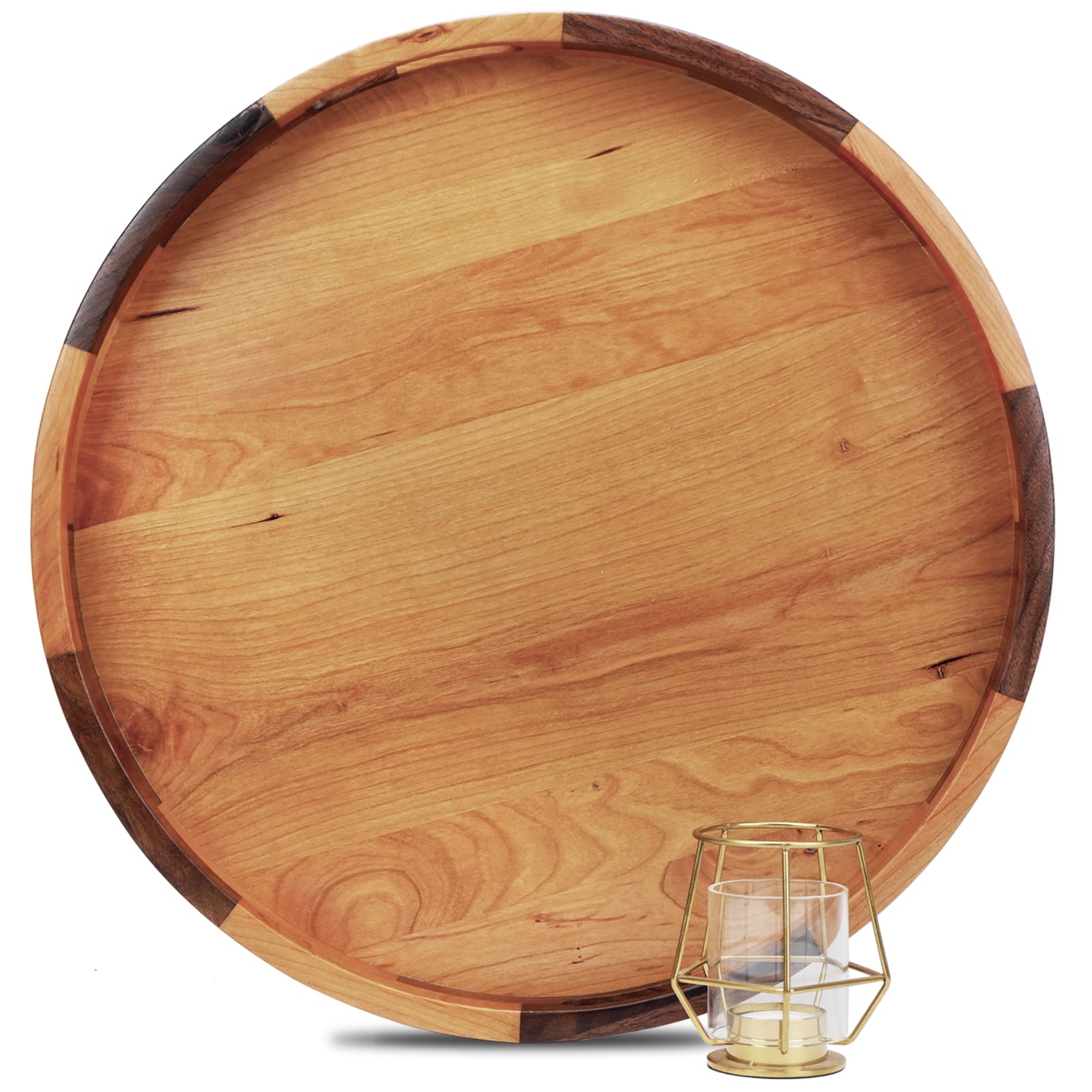 Photo 1 of **MAJOR CRACK DOWN THE MIDDLE**
MAGIGO 18 Inches Large Round Cherry Wood Ottoman Tray with Handles