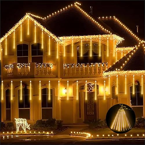 Miniatura 2 de Luces de lluvia de meteoros LED impermeables en cascada, 10 tubos, 12 pulgadas, 360 LED, para exteriores, árbol de Navidad, fiesta, boda, (blanco