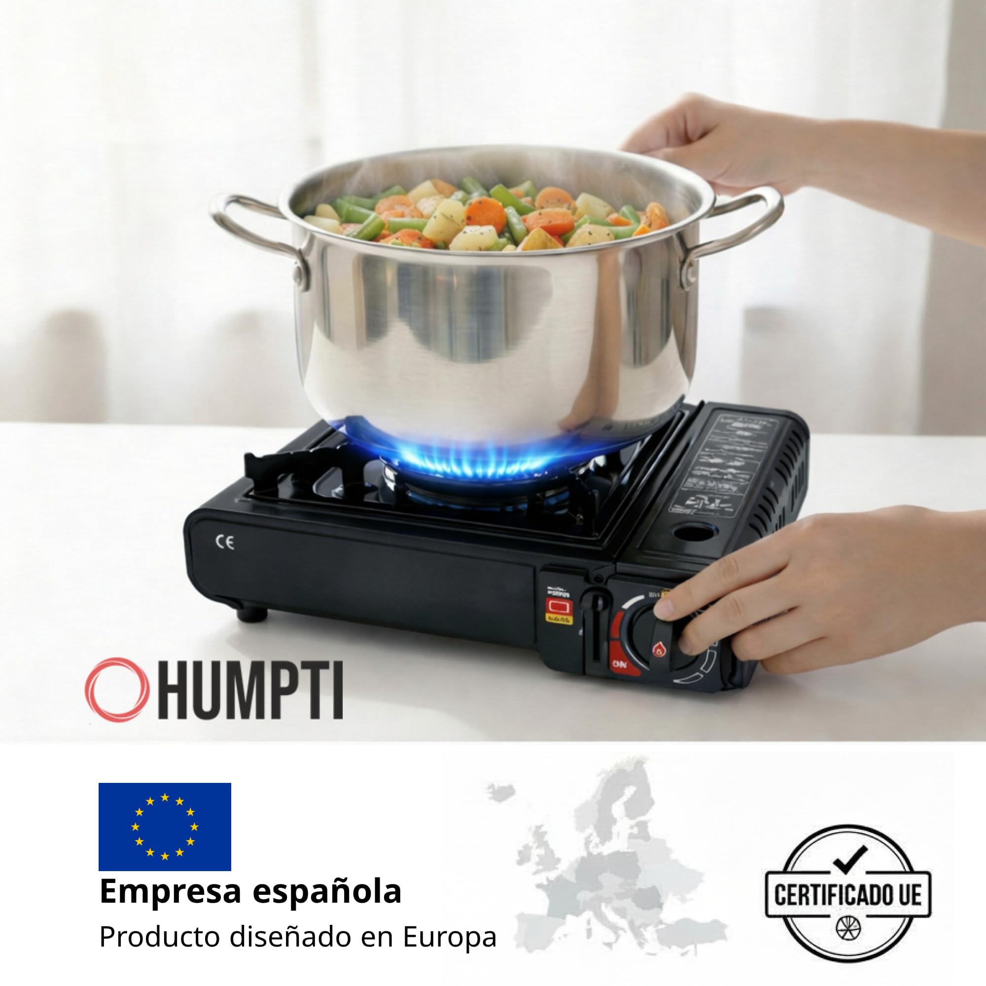 Camping Gas Portatil con adaptador de Bombona + 4 Cartuchos, Pack Hornillo + 4 Cartuchos, Hornillo Camping Gas Portátil, Cocinal, Infernillo, Fogareiro