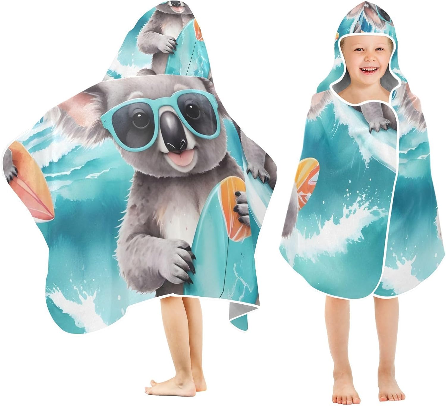 Hooded Towel Koala Swimming Soft Cotton Hooded Towel Wearable/Bath/Towel Wrap- Ideal for Pool, Swim and Beach Features, 50" x 23.5"