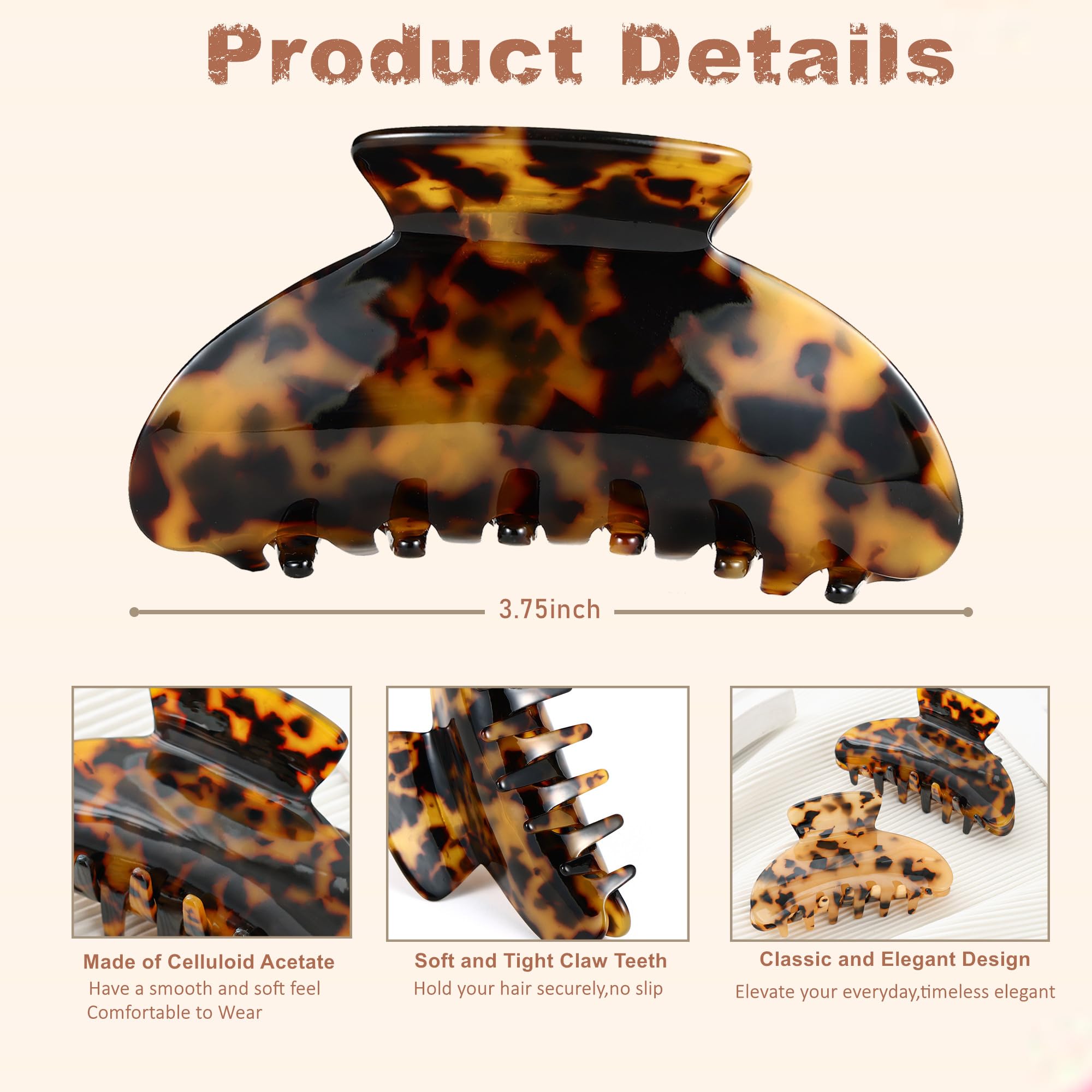 Amazon.com: 2 Pcs Large Hair Claw Clips Tortoise Shell Big  display picture 1
