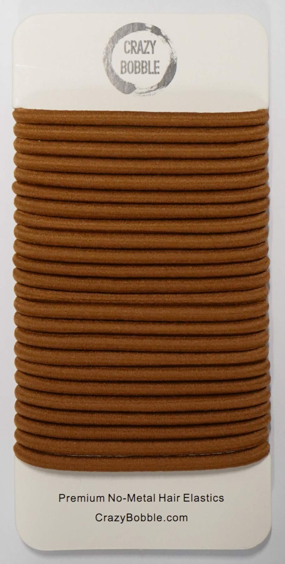 24 Pcs Ginger Brown Crazy Bobble® Premium Non-Metal Hair Elastics Hair Bands 4mm Thick Hair Ties For Adults and Kids