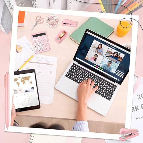 Miniatura 6 de Juego de 6 accesorios de escritorio, suministros de oficina, incluye un bonito dispensador de cinta de grapadora, clips para carpeta, clips de