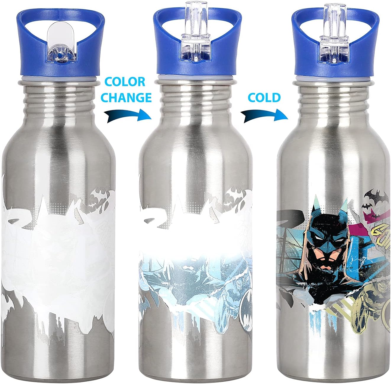 KNACK Magic Bottles Stainless Steel Colour Changing Character 600ml Batman (Gotham Guardian)