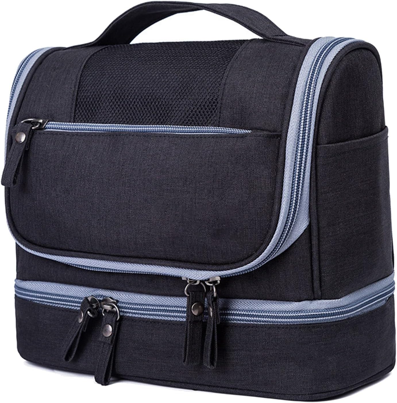 Travel Makeup Bag, Weatherproof Cosmetic Organizer with Dual Closure, Multi Pocket, Large Capacity Wet Dry Toiletry Bag for Women, Business Trips, Outings (Black)