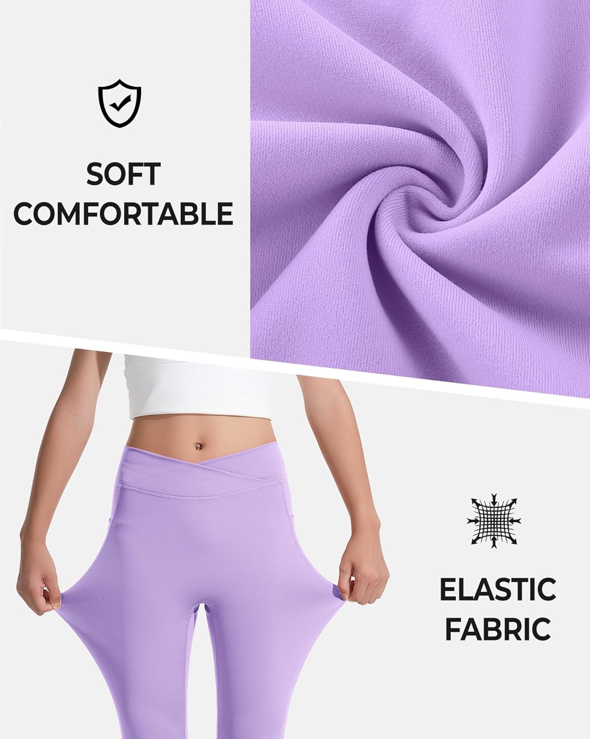 BOOPH Girls Flare Leggings with Pockets Cross-Waist High Waisted Yoga Pants Bell Bottoms Athletic Pants - Image 3