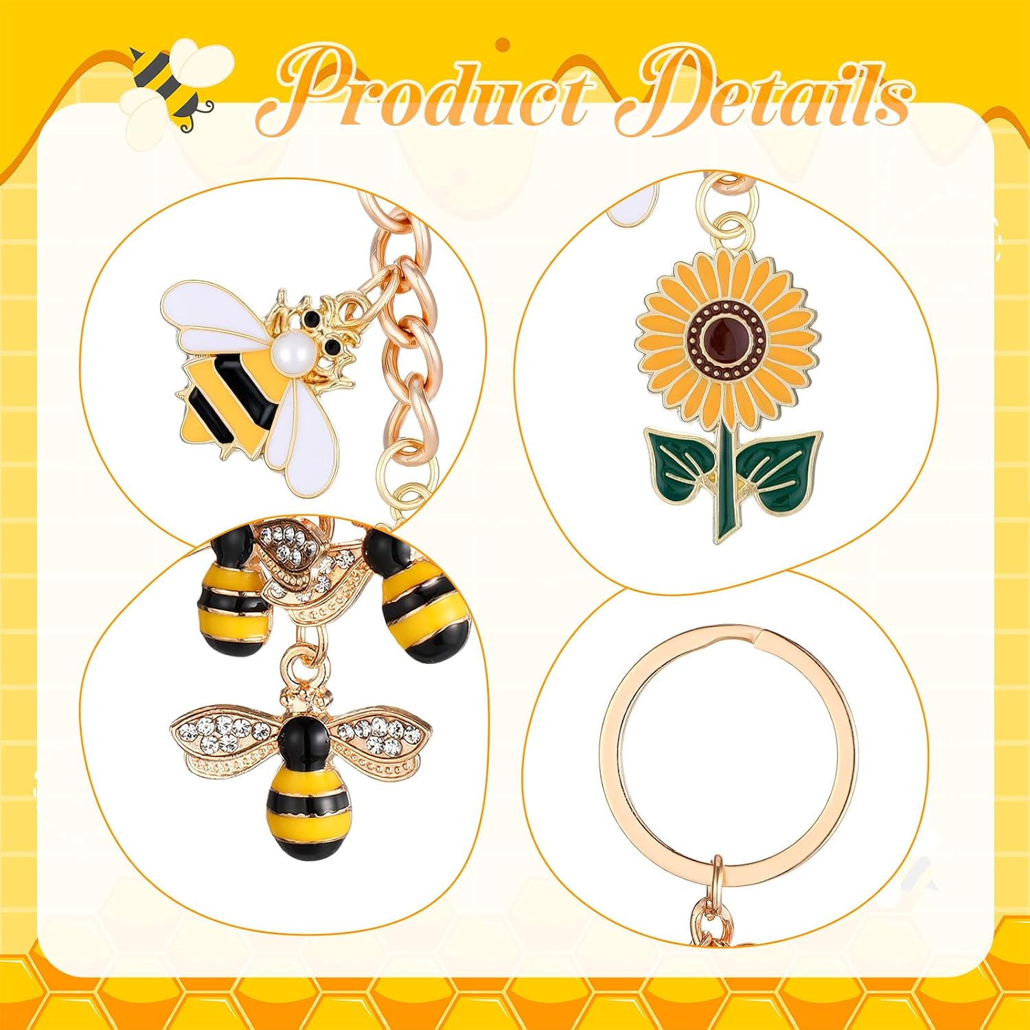 2Pcs Sunflower Bee Keyring, Cute Bee Keychain, Sunflower Keychains, Women Key Chain Decor for Him Her Friend Coworker Purse Wallet Handbags Backpack Accessories