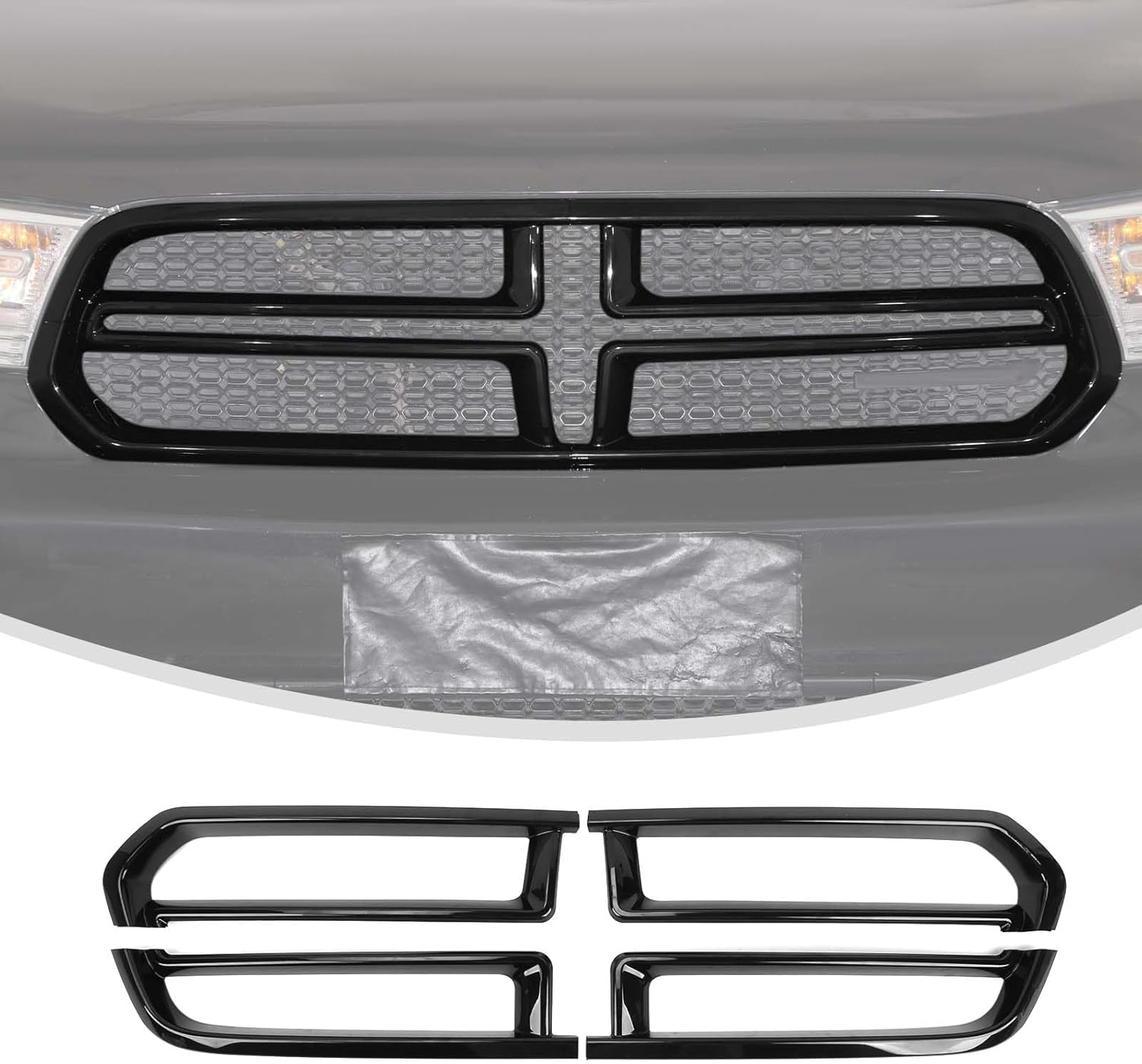 Linskip Grille Inserts Compatible with 2014 2015 2016 2017 Dodge Durango, Front Grille Guard Cover Trim, for Durango Exterior Accessories(black)