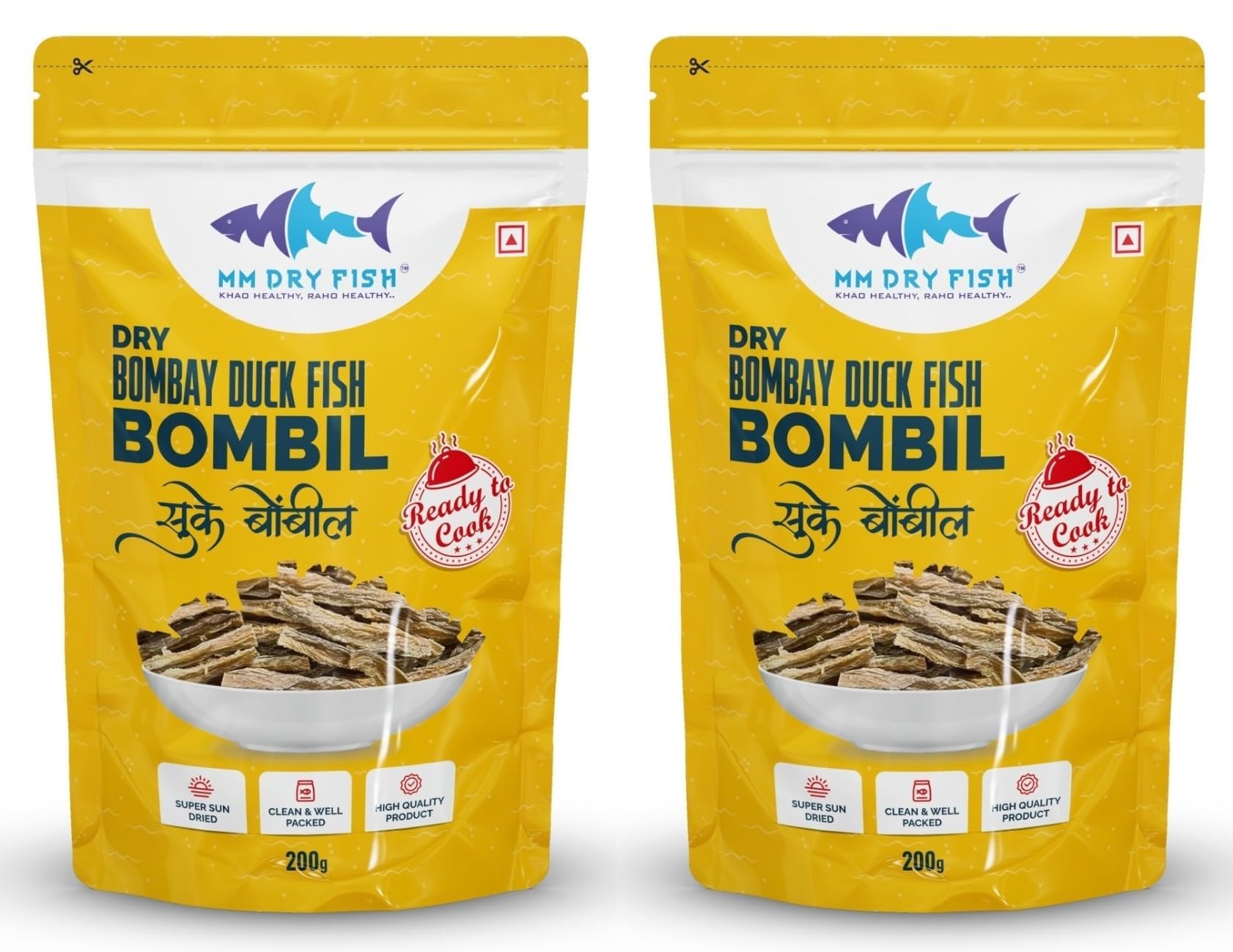 MM Dry Fish Dry Bombay Duck Fish - Ready to Cook - Super Sun Dried - Clean & Well Packed Slices 200 GRAM + 200 GRAM , 400 GRAM Combo Pack of 2