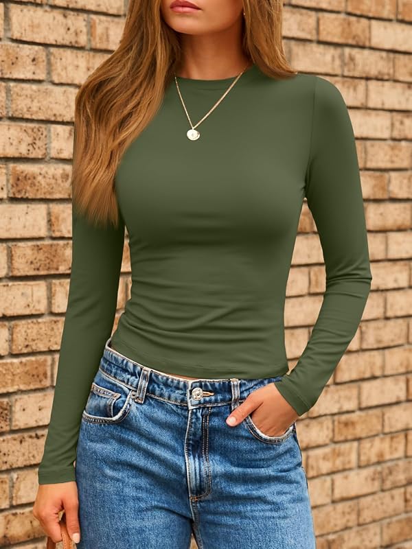 AUTOMET Womens Long Sleeve Shirts Basic Compression Tops ArmyGreen S by AUTOMET - Used condition - Image 2