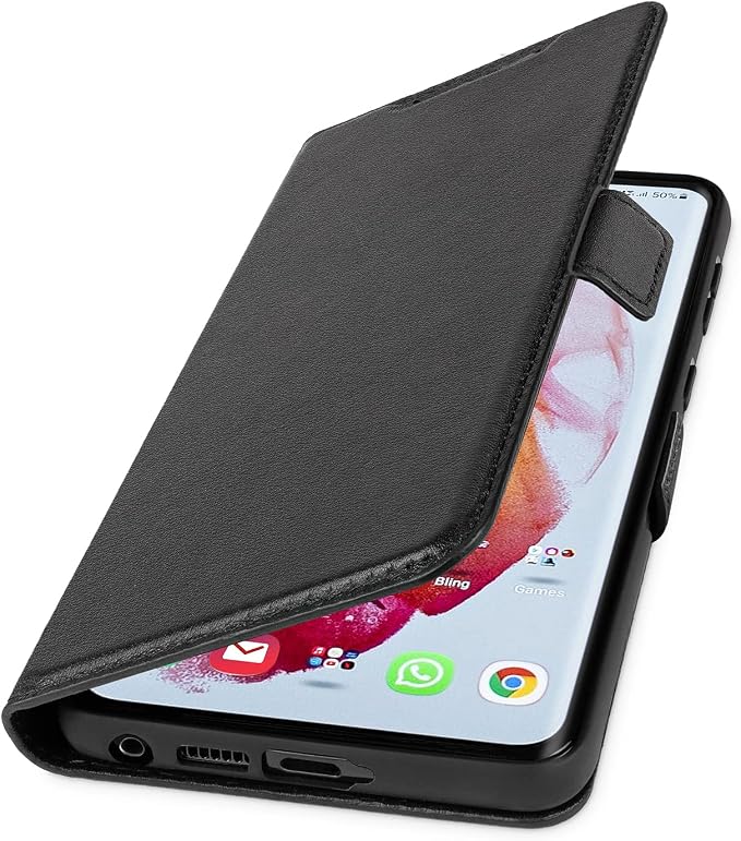 WIIUKA Lederhülle Für IPhone 14 – Extra Dünn, Mit Kartenfach & Standfunktion, Aus Deutschem Echtleder (schwarz)