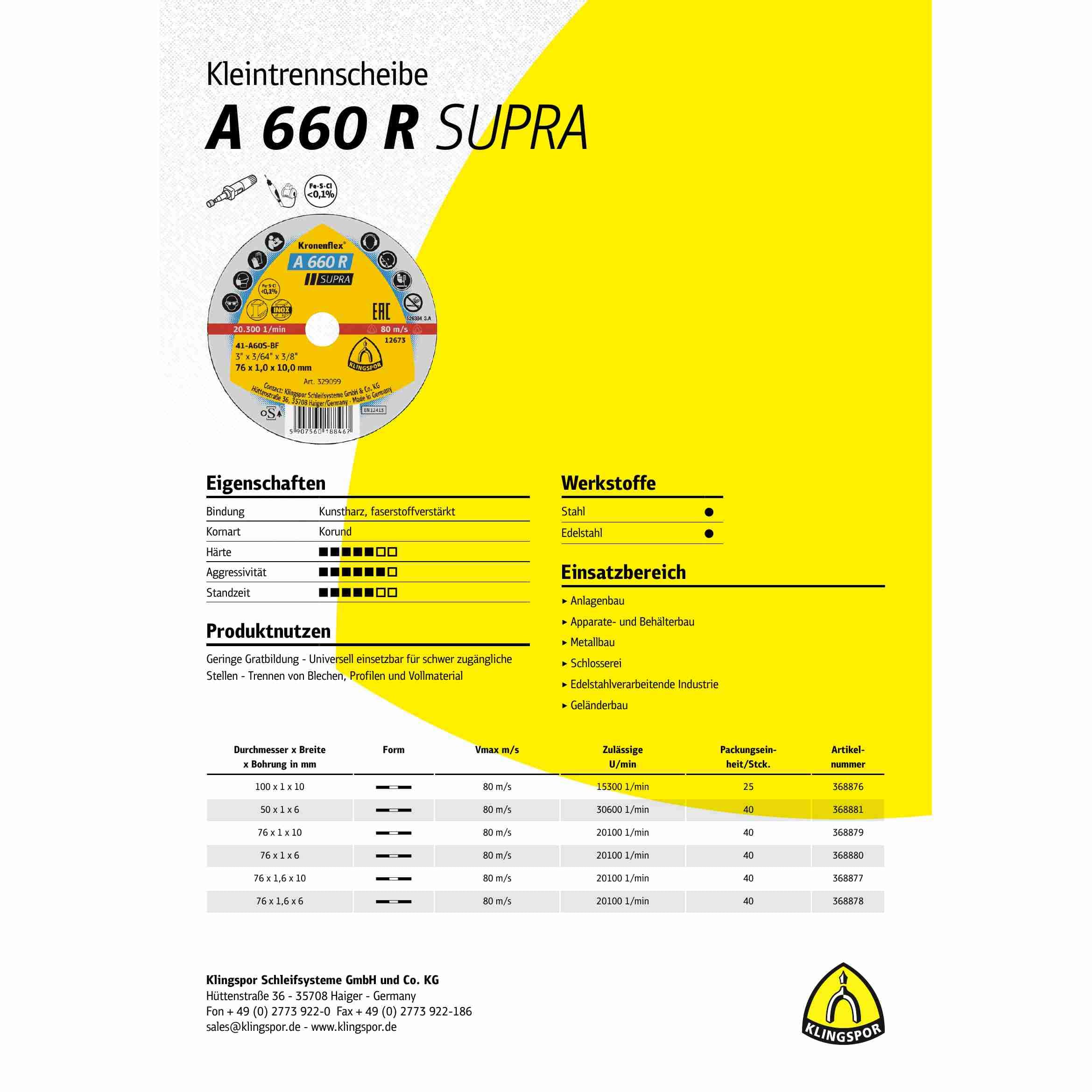 Trennscheibe A 660 R Supra 100 x 1 x 10 mm | extra dünne Kleintrennscheibe für Edelstahl & Stahl | hohe Standzeit | saubere Schnitte ohne Grat | 25 Stück | 329103