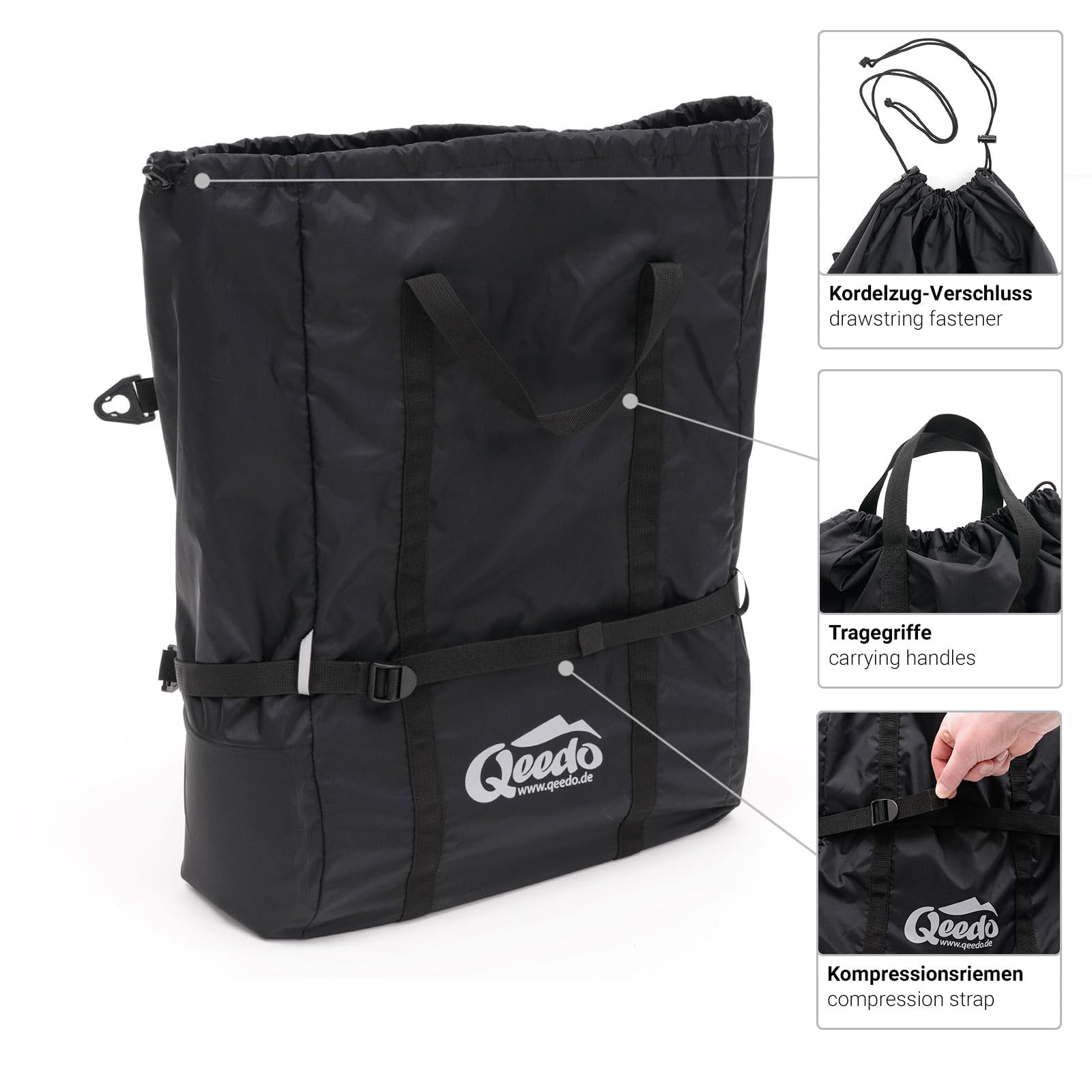 qeedo Travoy Fahrrad Lastenanhänger (2020) Set mit Qeedo Shopping Bag - Cool Grey