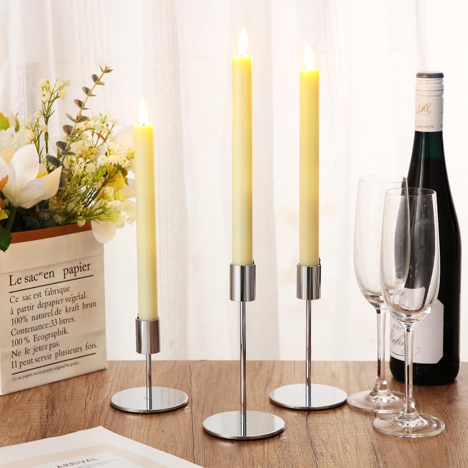 Sieral Candle Holders Bulk Taper Candlesticks Holders Set Modern Decorative Metal Candelabras for Wedding Anniversary Home Dinning Table Centerpiece Xmas Party Decor(Silver,24 Pcs)