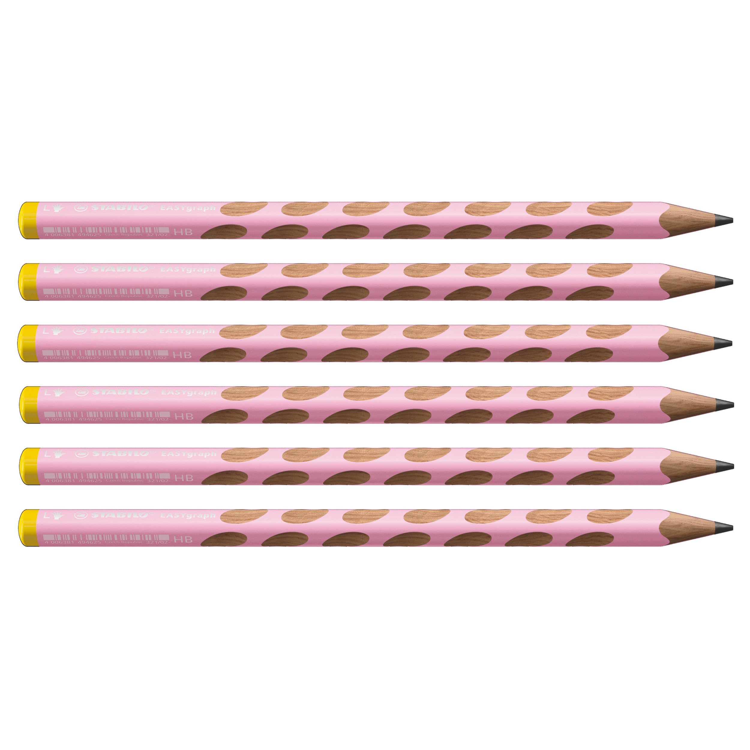 Lápiz de grafito ergonómico STABILO EASYgraph - Caja con 6 unidades - Color de cuerpo rosa pastel - Dureza HB - Modelo para zurdos