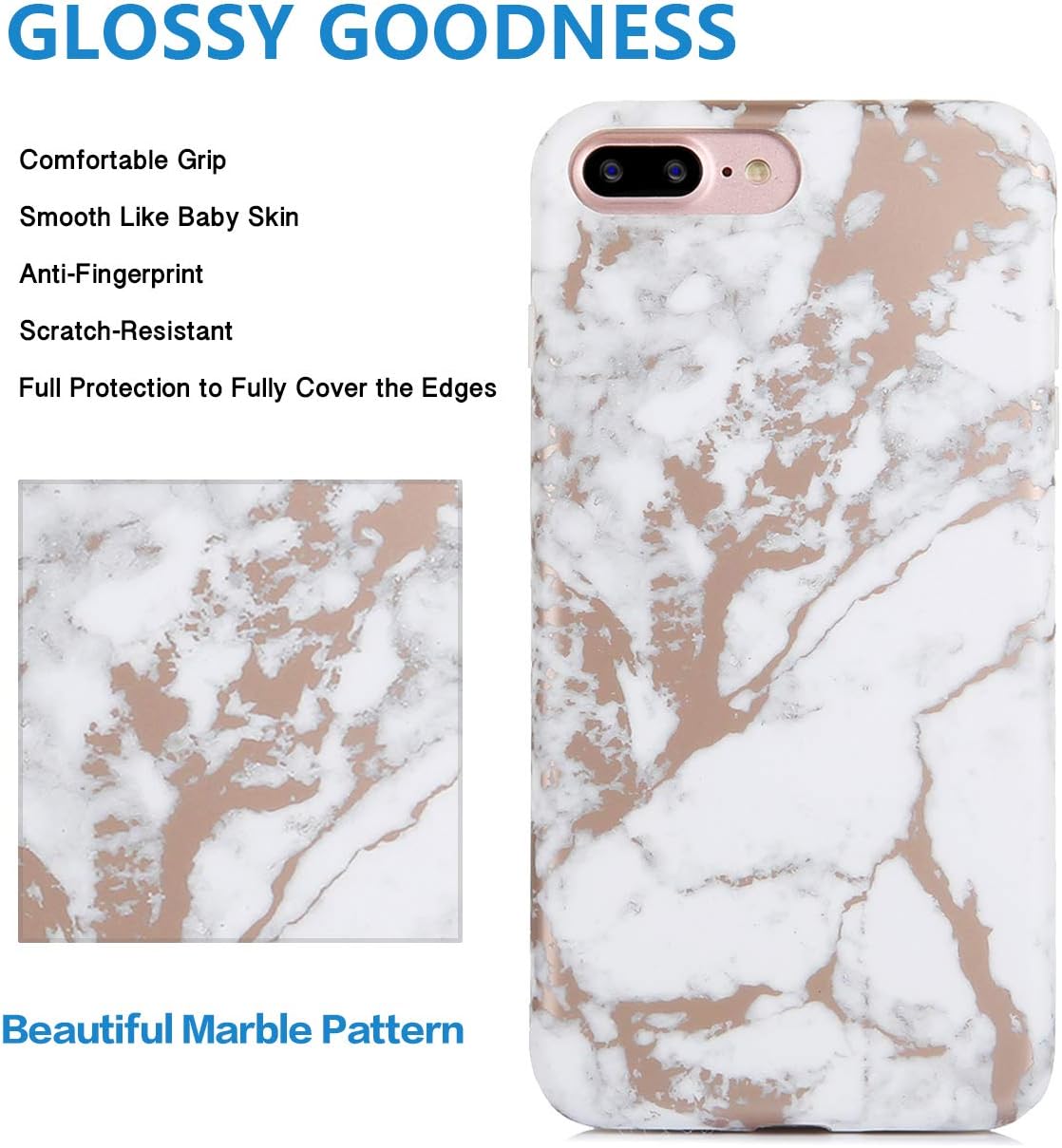 TRENSOM Marble iPhone 8 Plus Case iPhone 7 Plus Pink Marble Case Print Pattern IMD Hybrid Hard TPU Shockproof Phone Cases for Women Girls [5.5"]