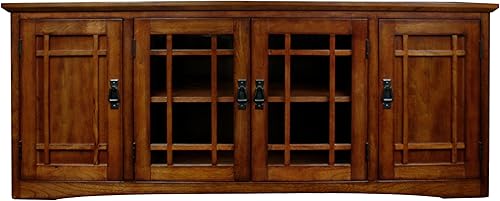 Miniatura 2 de Leick Home 82360 Soporte de TV de madera maciza Mission Oak de cuatro puertas para televisores de 65" Consola universal de TV para sala de estar,