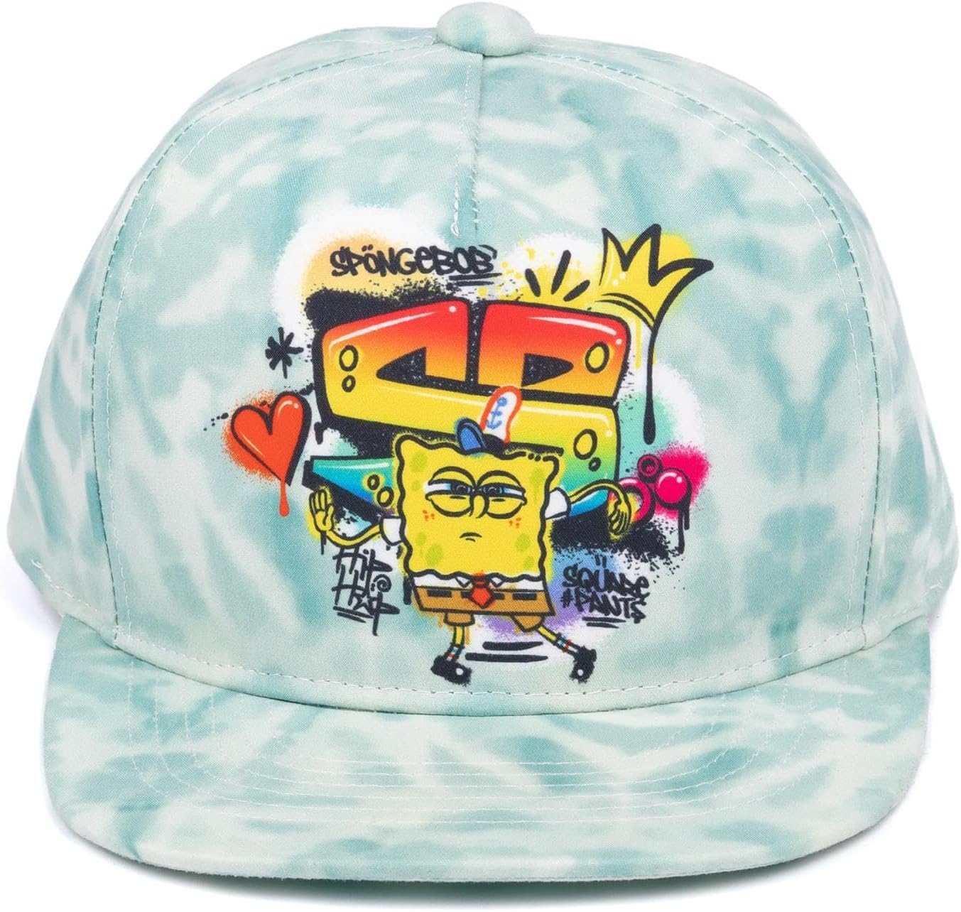SPONGEBOB SQUAREPANTS Kids Snapback Cap | Tie Dye Summer Hat | Graffiti Sponge Bob Graphic Cap | Adjustable Clasp Headwear Multicolor