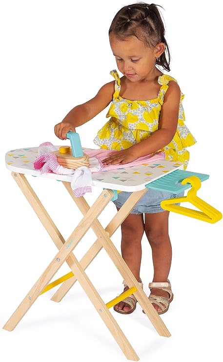 Janod Ironing Board Set Pretend Laundry Set with Iron and Hangers Ages 3+ Years - J06502