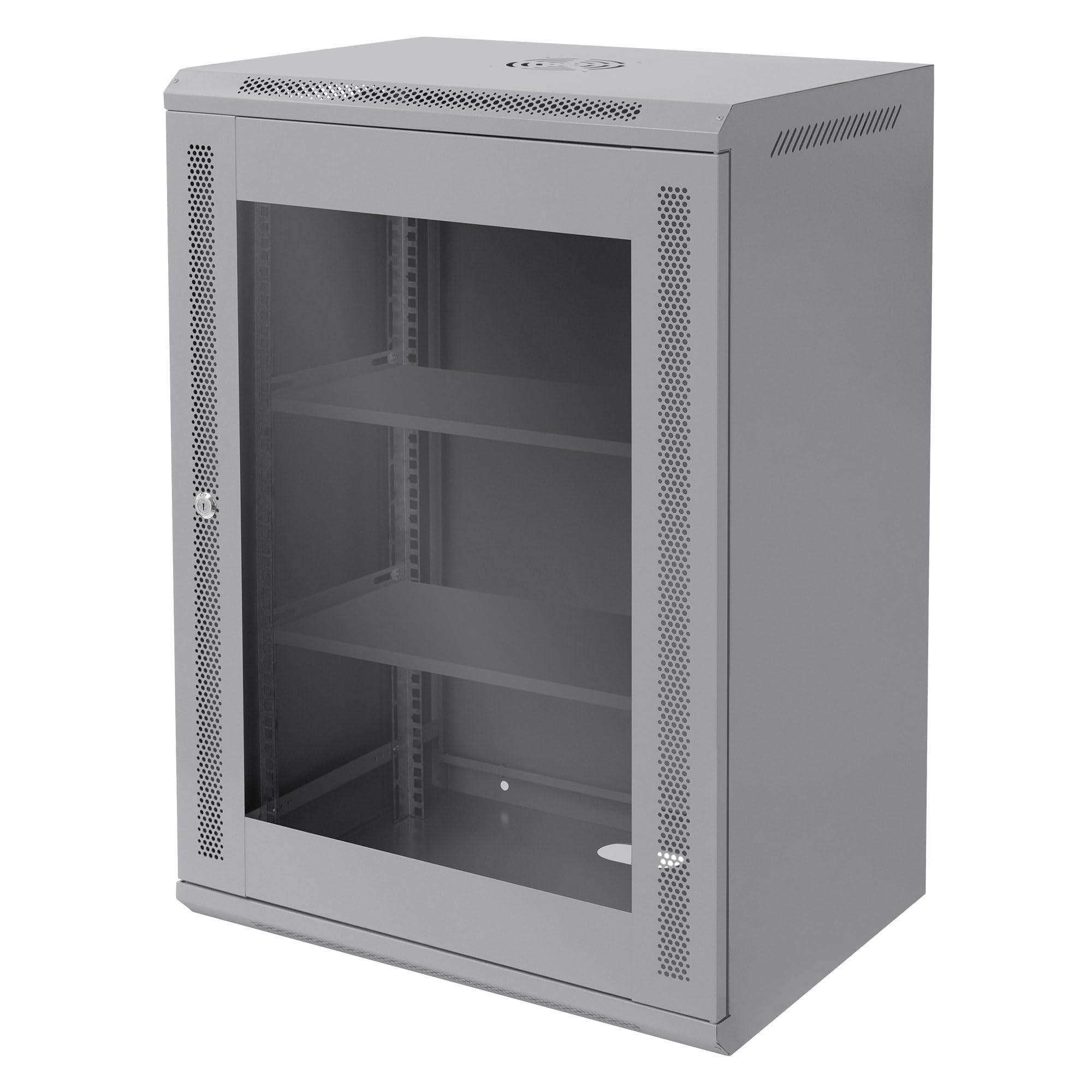 ECD Germany Armario de Red 16 U(Unid de Altura)Mueble para Servidores, Rack 19 Pulgadas Gris Montaje en Pared 600 x 850 x 450 mm Carcasa con Puerta de Cristal y Cerradura de Seguridad, Capacidad 60kg