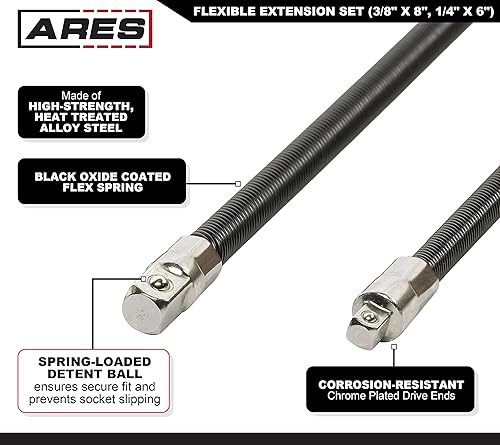 Vista 16 de ARES 42072 - Juego de 2 extensiones de enchufe flexible de 2 piezas, extensiones de transmisión de 1/4 y 3/8 pulgadas, extensiones de 10 y 12