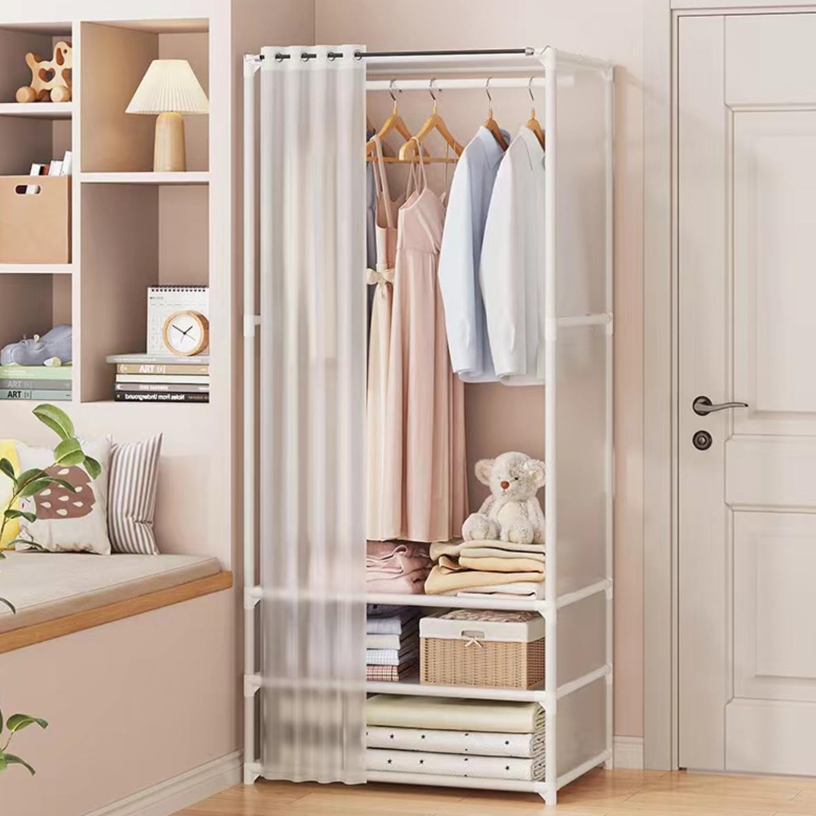 Amazon｜ワードローブ カバー付き 大容量 クローゼット多機能 衣類収納  