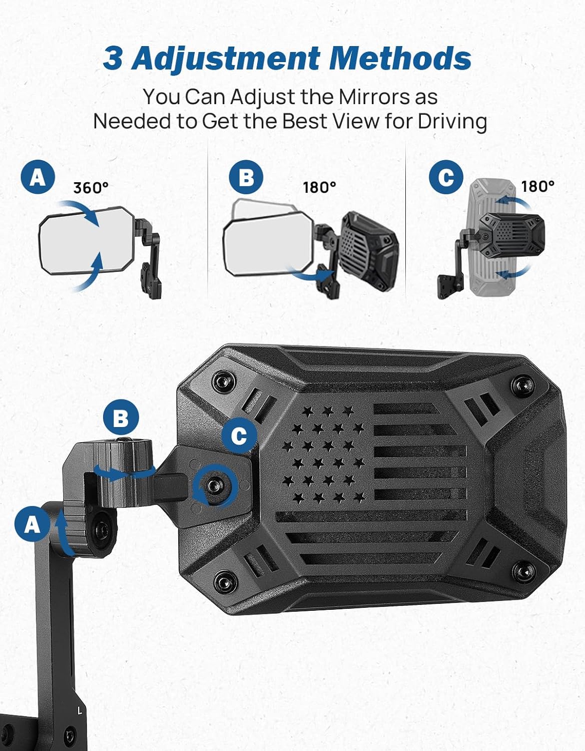 JOYTUTUS Wrangler Side Mirrors Replacement Compatible with 1987-2006 Wrangler YJ TJ, US Flag Pattern Wrangler TJ Side Mirrors, Wider View No Vibrate & Wobble