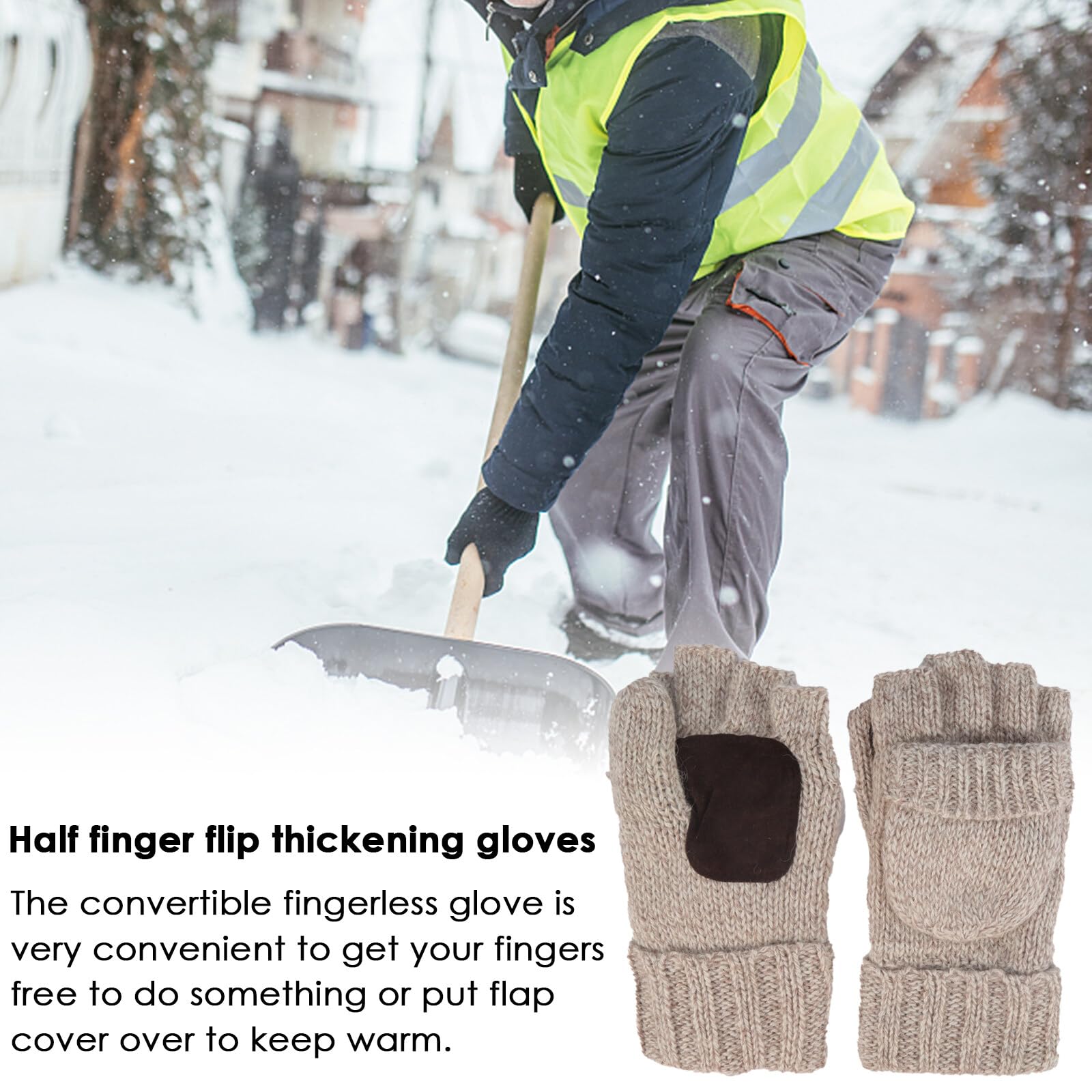Rehomy Winter Gebreide Vingerloze Handschoenen Wollen Thermische Isolatie Converteerbare Wanten Flap Cover voor Vrouwen en Mannen, Zwart, Eén maat