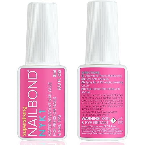 Miniatura 10 de Pegamento de uñas súper fuerte para uñas a presión, puntas de uñas y uñas postizas acrílicas (0.3 onzas líquidas) NYK1 NailBond con pincel para
