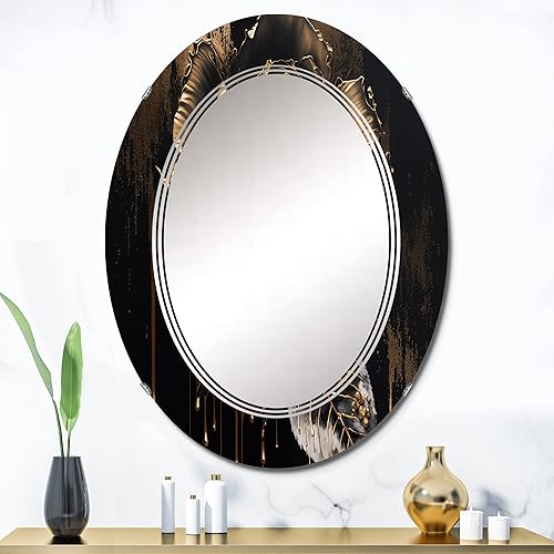 Miniatura 7 de DesignQ Black and Gold Rose III - Espejo de tocador, espejos de baño, espejos de pared para sala de estar, dormitorio, espejo redondo, grande, 24 x