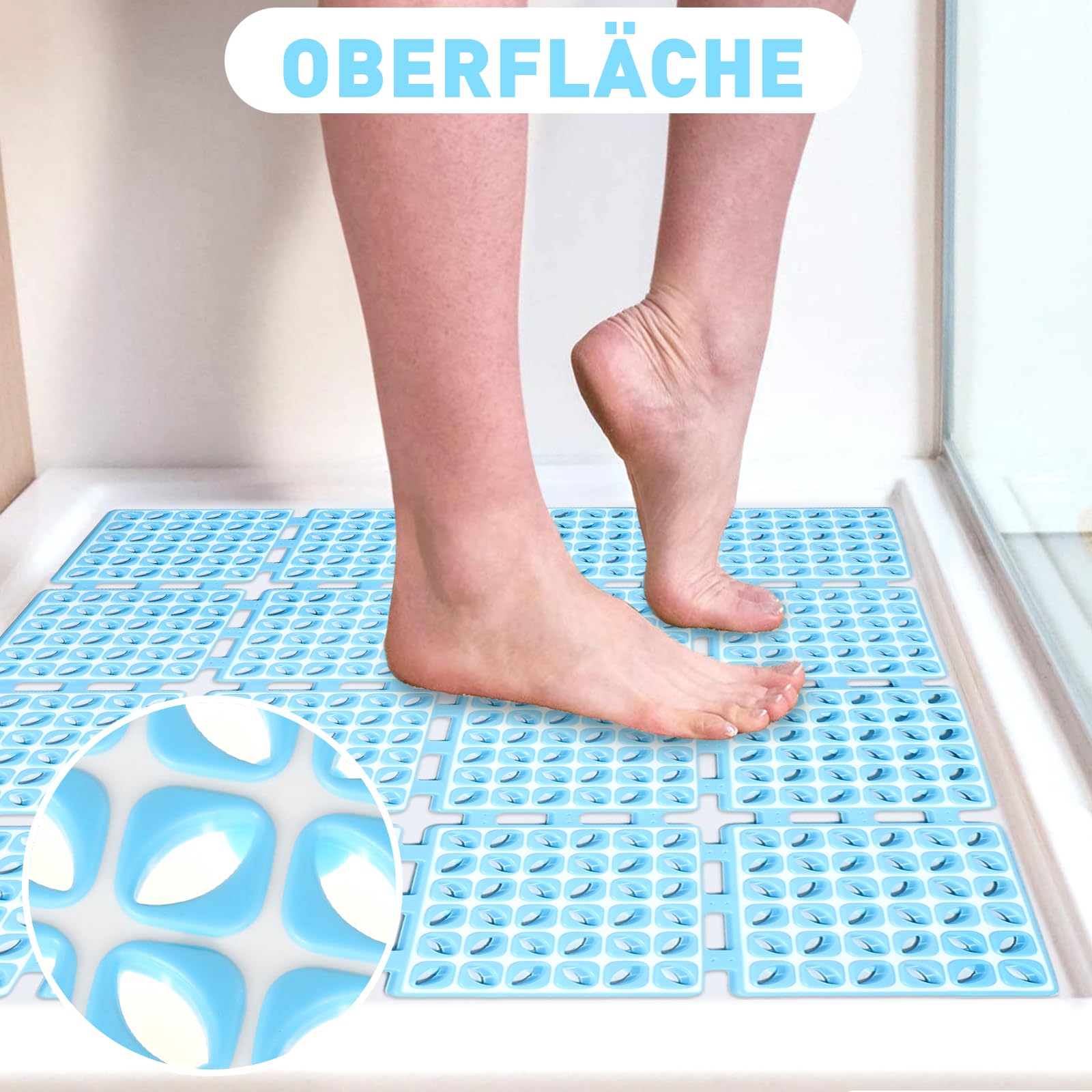 Tappetino da doccia antiscivolo 60x60cm, sottovasca con ventose per doccia o vasca da bagno, tappetino antiscivolo pieghevole e tagliabile per doccia (Blu, 60 x 60 cm)