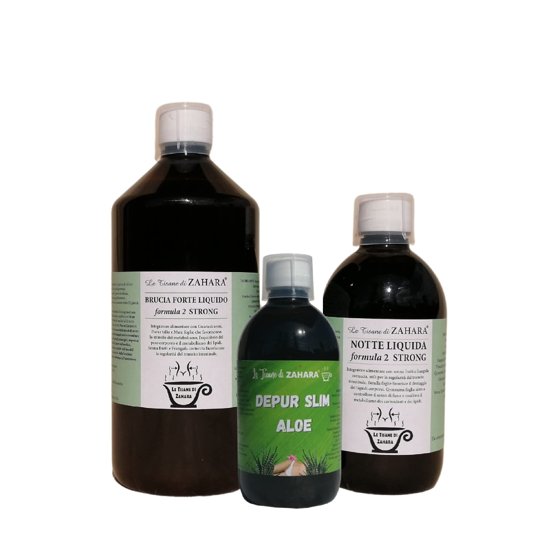 Trio Strong Formula 2 con Aloe, Drenante Forte per Donna e Uomo, Kit con Brucia Forte Liquido, Notte Liquido Formula 2 Strong e Depur Slim Aloe, Aiuta Pancia e Gambe Gonfie