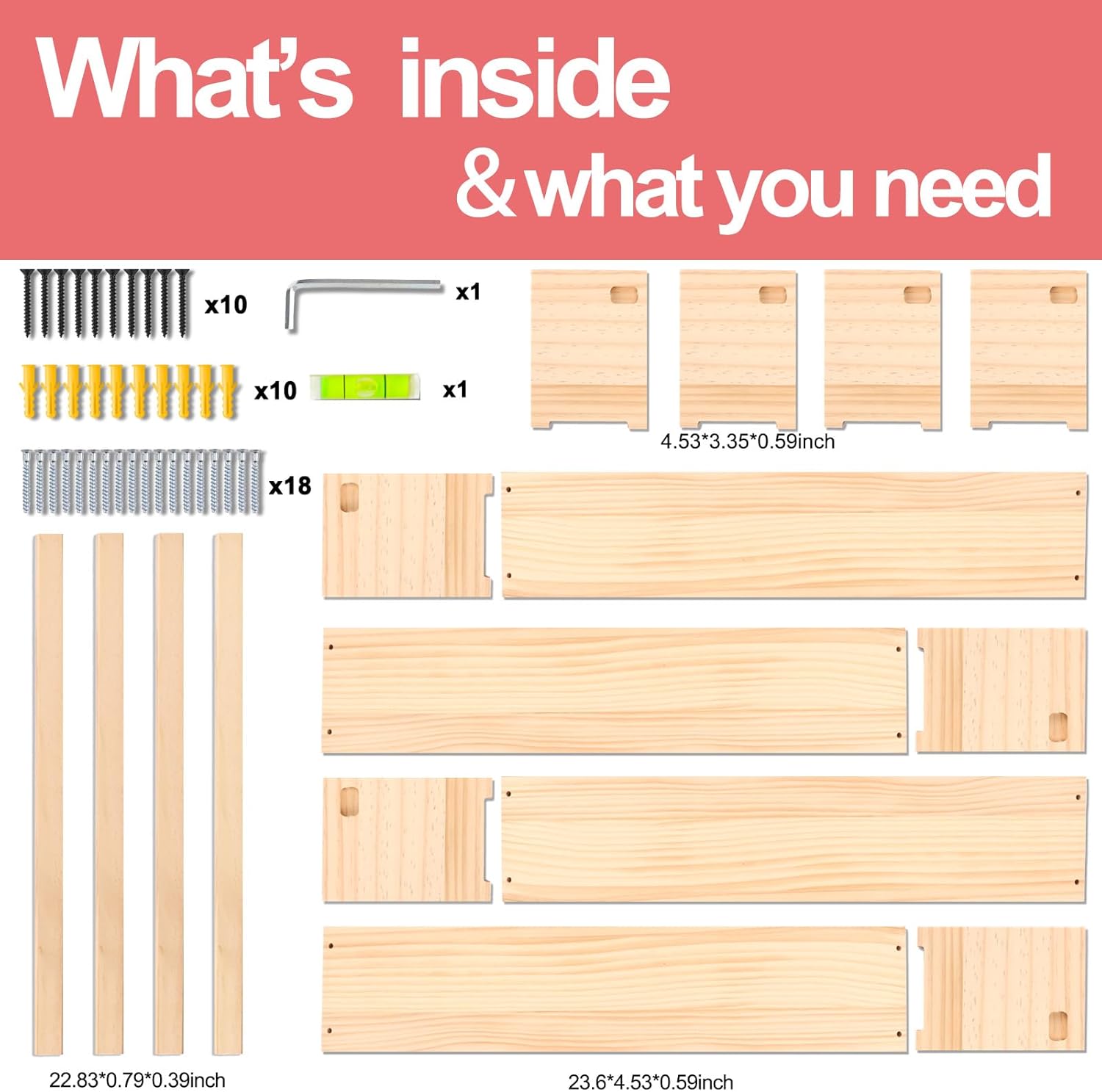 Fixwal Nursery Book Shelves, 23.6 Inch Floating Bookshelves for Wall Set of 4, Baby Nursery & Playroom Decor, Solid Wood Wall Mounted Shelves for Books and Toys Storage (Natural Wood)