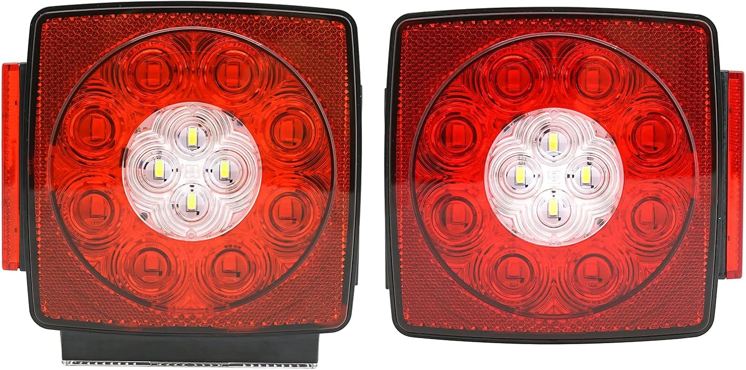 Trailer Tail Lights Submersible Red Stop Turn Signal Reverse Sealed Square Lamp LED Light for Under 80 Inch Boats Trailers Trucks RV Marine 12V