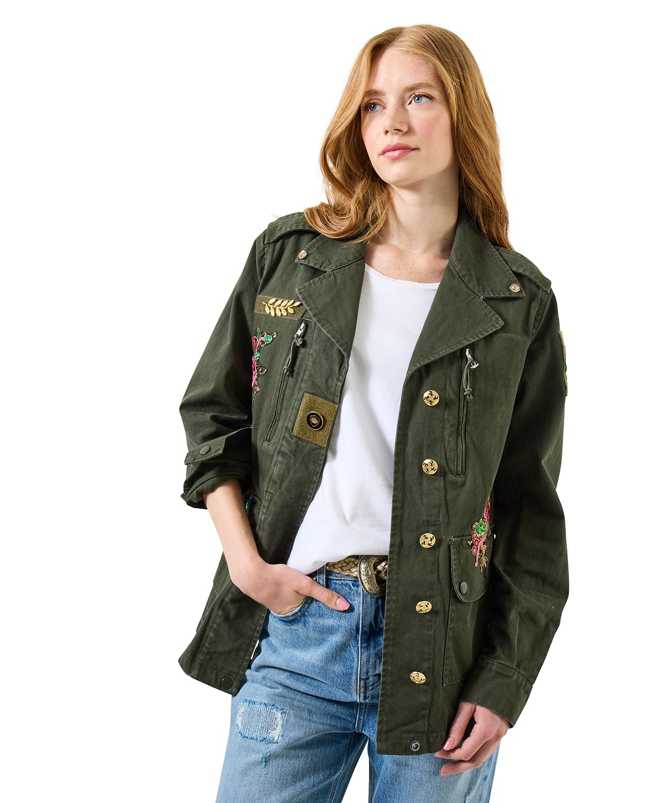 Joe Browns Women's Khaki Embellished Utility Jacket In Size 12