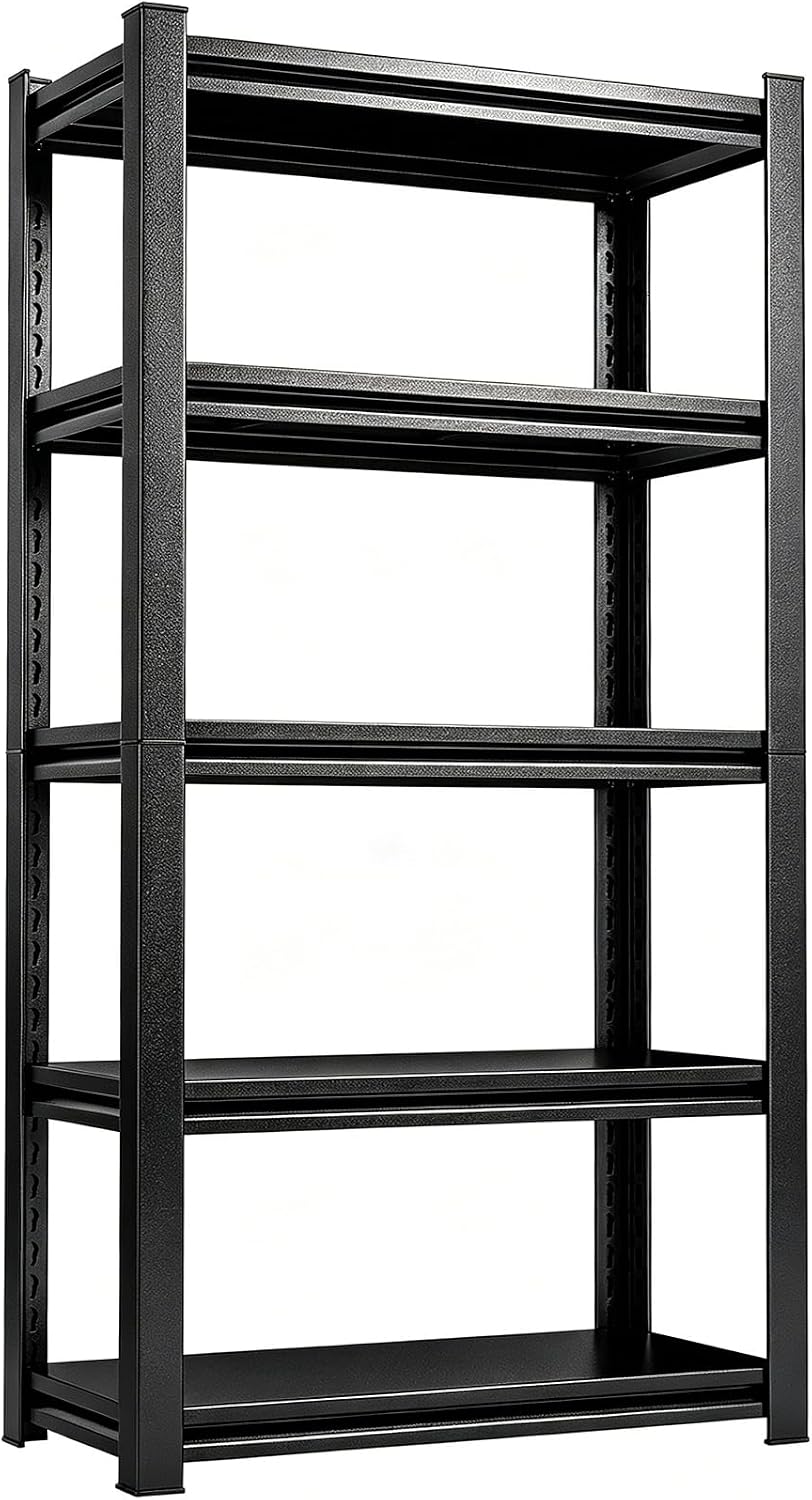 Heavy Duty Metal Garage Shelving Units - 5 Tier Adjustable Steel Storage Racks | 2000LBS Metal Shelves for Storage Pantry Basement, 63" H, Black (17.72 * 39 .37 * 71.2)