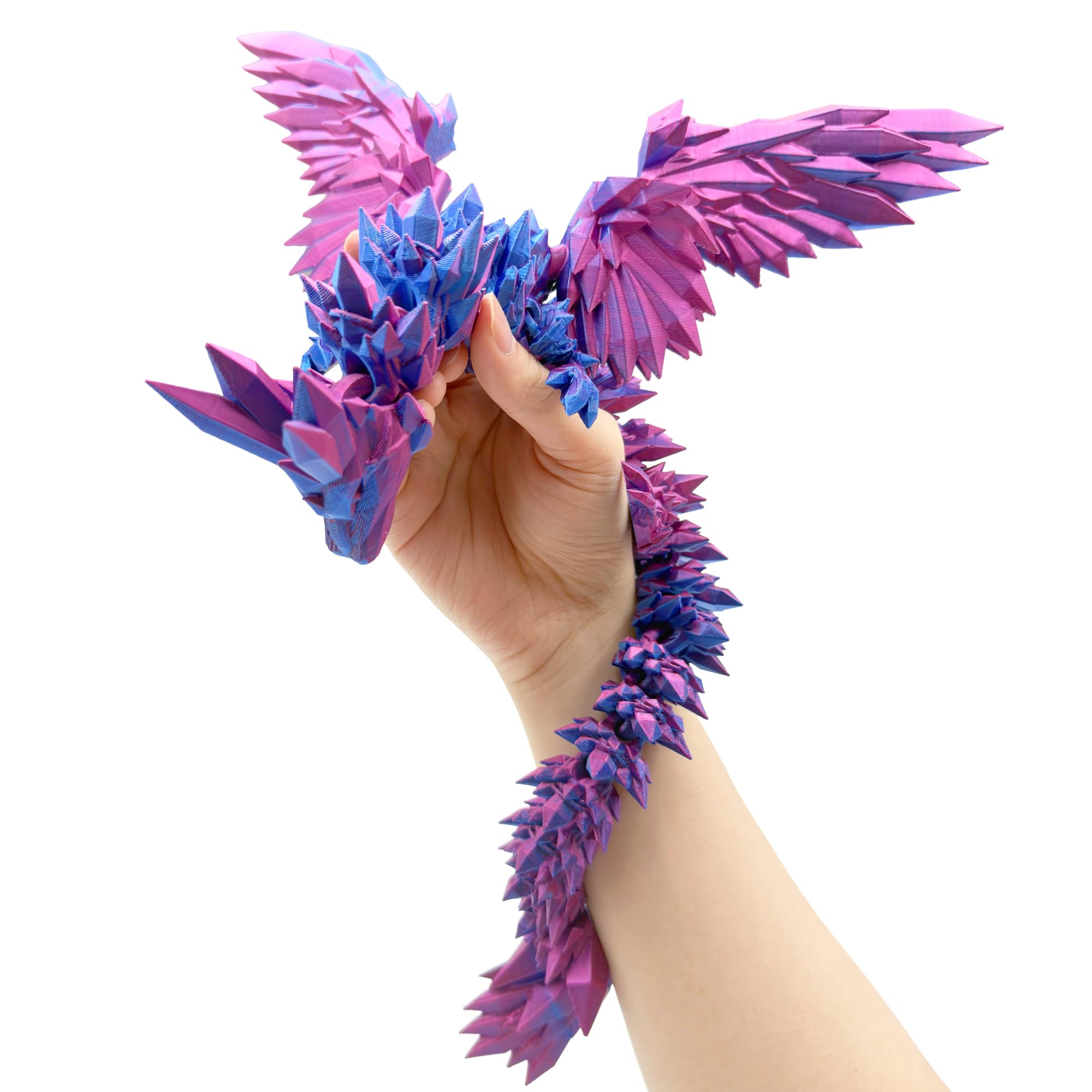 JoryHeim XXL 3D Drache mit Flügeln, 45cm Lila Drachen Spielzeug, 3D Gedruckter Drache Deko, Realistischer Dragon für Kinder & Sammler