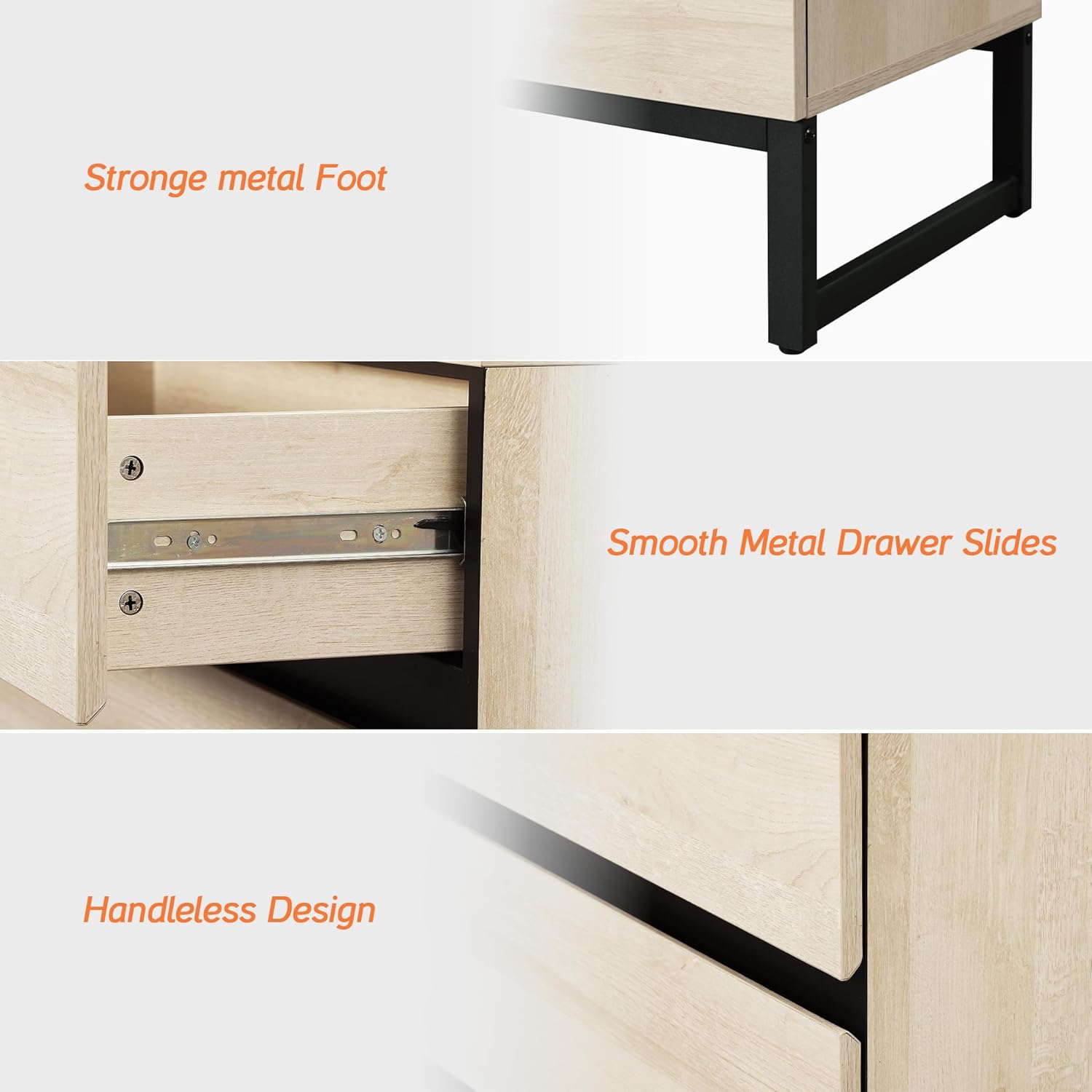 WAMPAT 3-Piece Modern Bedroom Furniture Set, 94.5-Inch Dresser and Chest with 9 Drawers, 2 Nightstands with 2 Drawers, Stylish Bedroom Side Tables, Light Oak