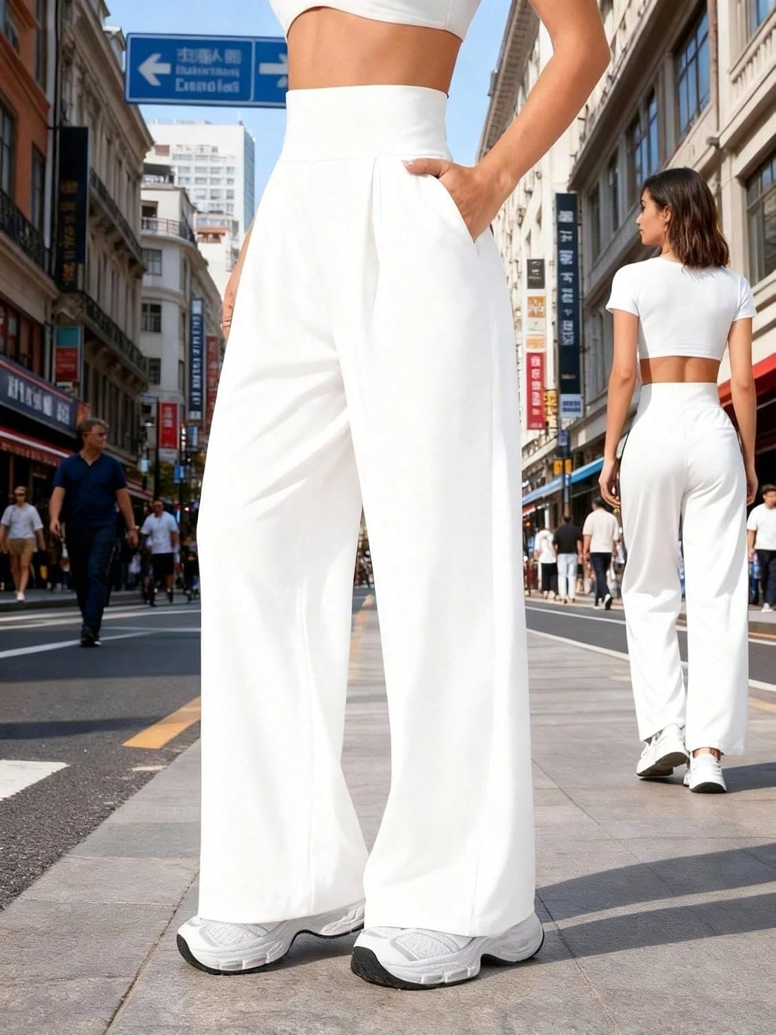 Urchics Womens Jogger Pants High Waist Loose Wide Leg Yoga Pants with Side Pockets, Solid Color Casual Loose Trousers