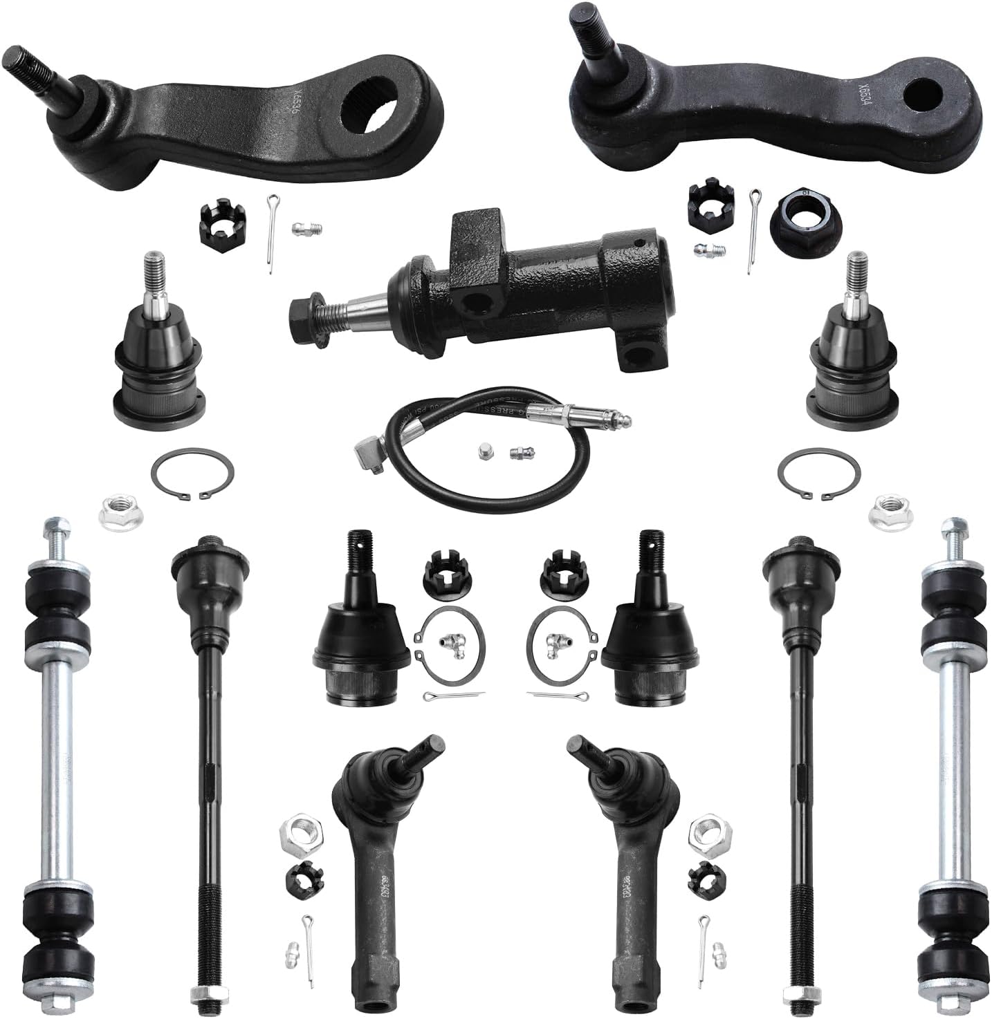 Detroit Axle - Front 13pc Suspension Kit for Silverado Sierra Yukon XL Suburban Avalanche 1500 Tahoe Escalade ESV EXT, Tie Rods Ball Joints Sway Bars Pitman Idler Arms Bracket Pivot Replacement