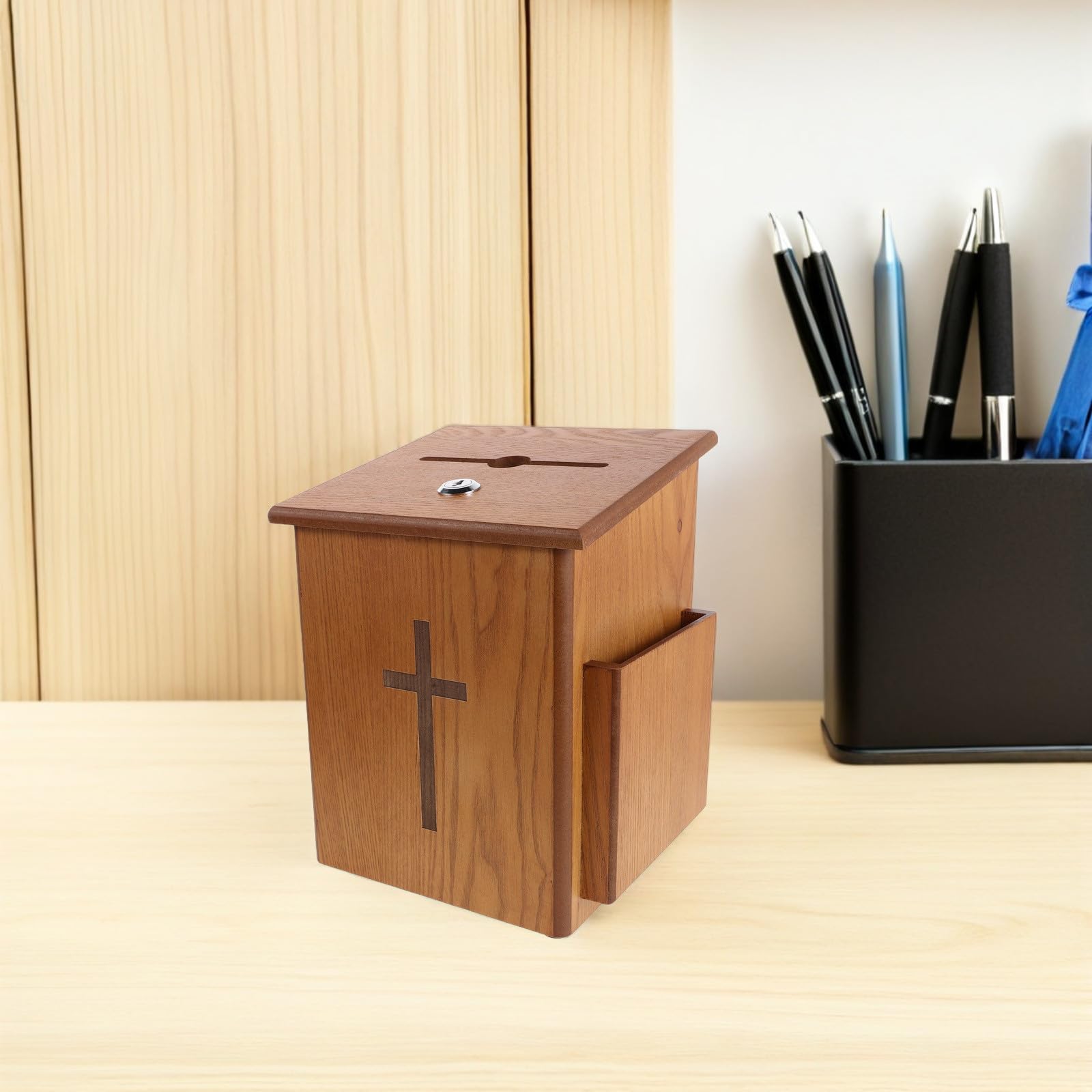 EXCEART Urna Cerradura de Madera, Caja de Donaciones de Mesa, Caja Tapa Abatible, Ligera y Segura, para Recaudación de Donaciones Comunitarias y Eventos Públicos