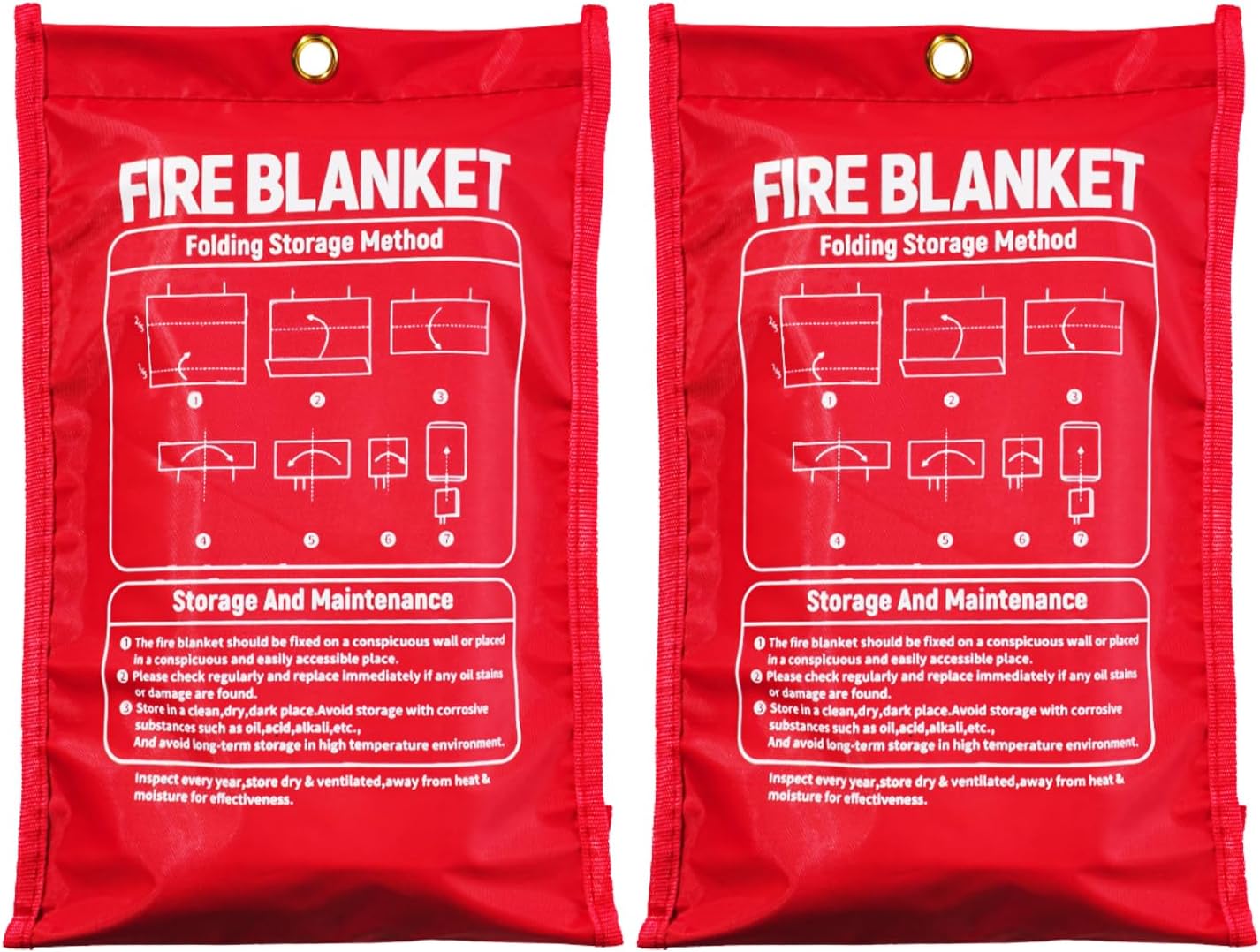 TANAN Multiple Sizes 2 Pack Fire Emergency Blanket for Office, Kitchen, Grill, School, Car, Fiberglass Fire Suppression Fabric Retardant Fire Safety Blanket Home Fire Blankets (47X70in)