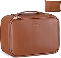 Vista 9 de Pocmimut Bolsa de maquillaje, bolsa de cosméticos grande 2 en 1 con soporte para cepillos, bolsa de aseo de viaje y organizador de tocador para Beige