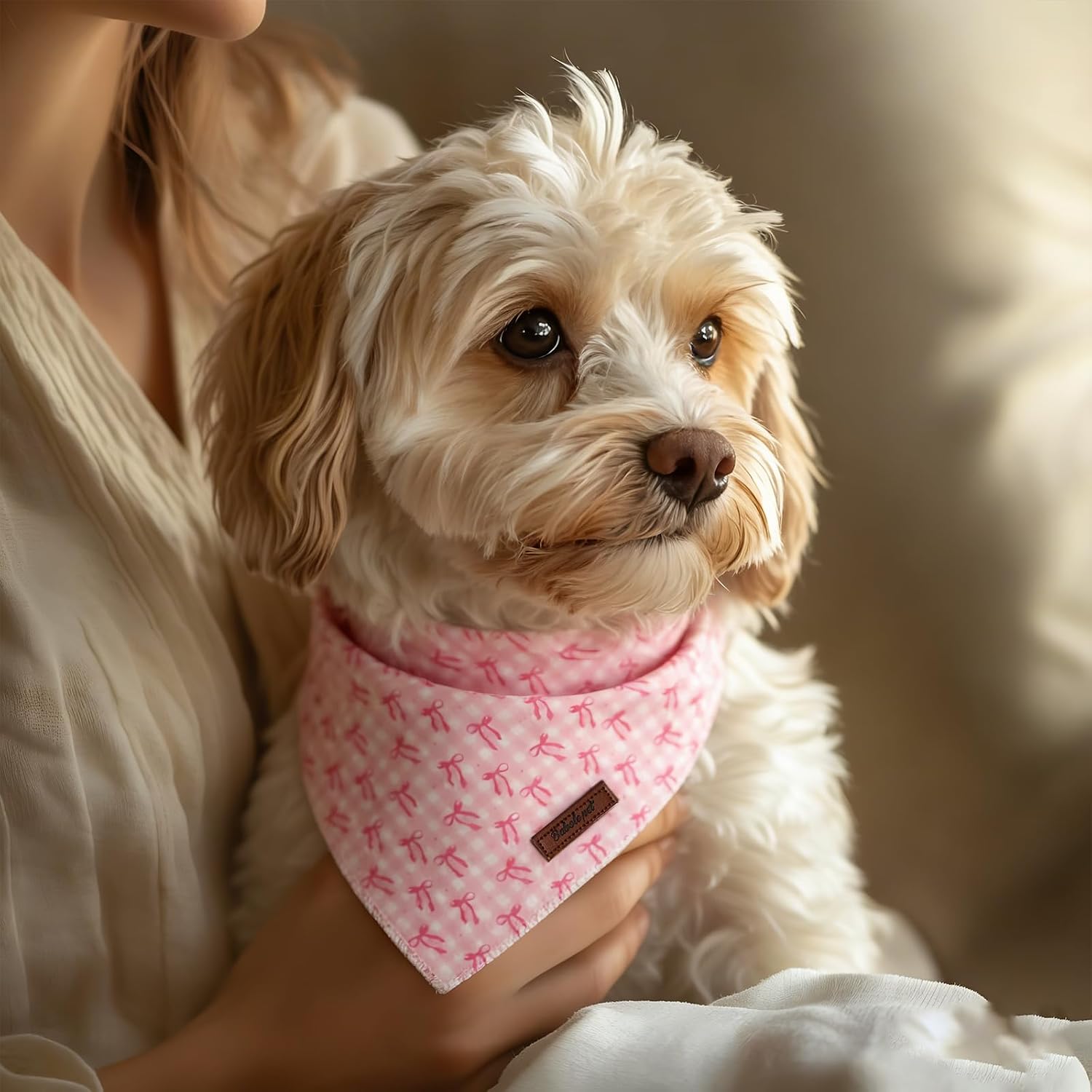 Bow Dog Bandana - Soft Pink Girly Dog Neck Scarf, Cute Spring Pet Bib for Medium Large Dogs, Sweet Photo Dogs Cats Prop for Daily Use Parties & Pet Photography L image 5