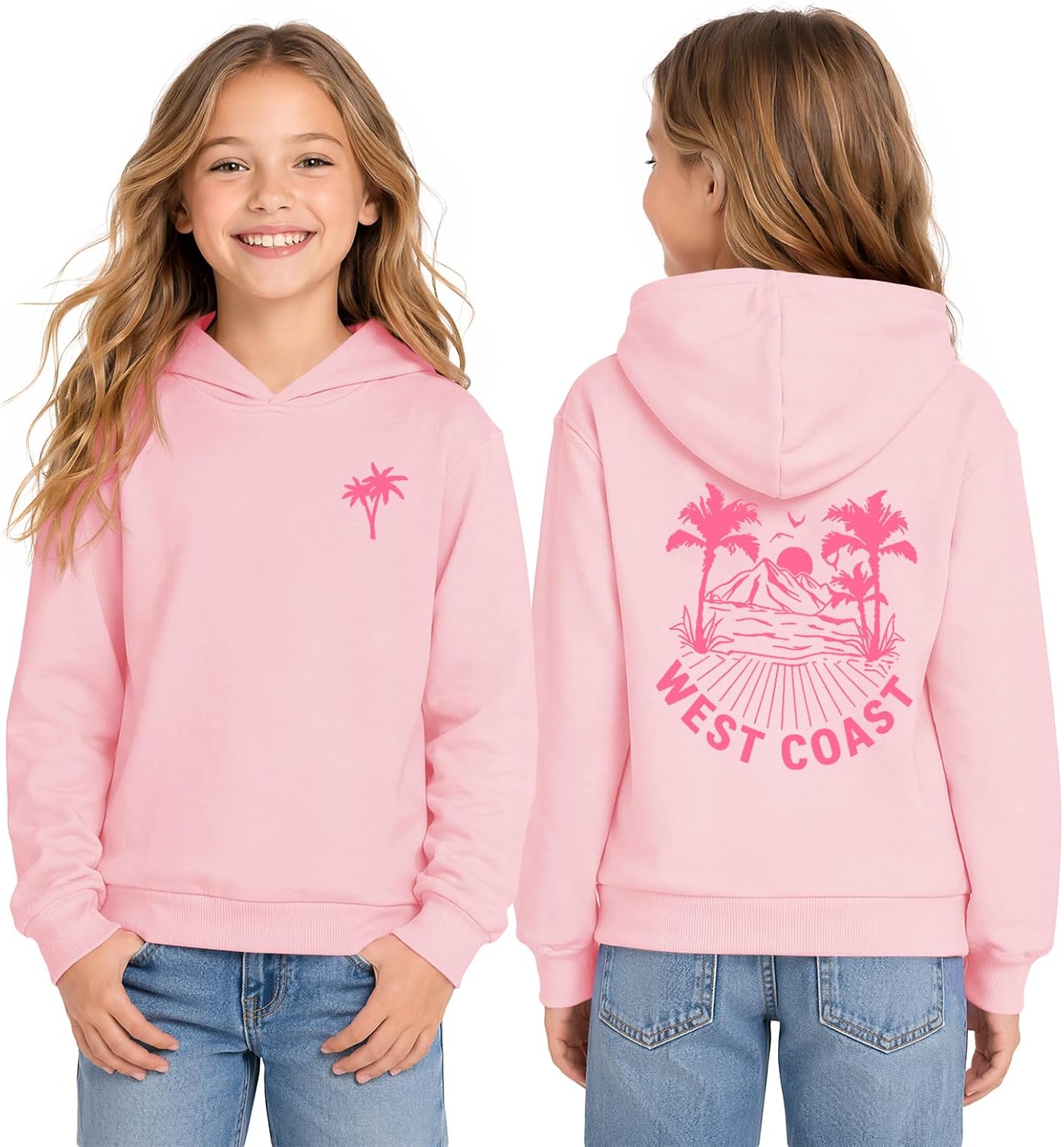 Haloumoning Girls Palm Graphic Hoodies Kids Fashion Long Sleeve Hooded Sweatshirt Pullover 5-14 Years