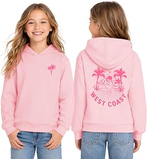 Haloumoning Girls Palm Graphic Hoodies Kids Fashion Long Sleeve Hooded Sweatshirt Pullover 5-14 Years