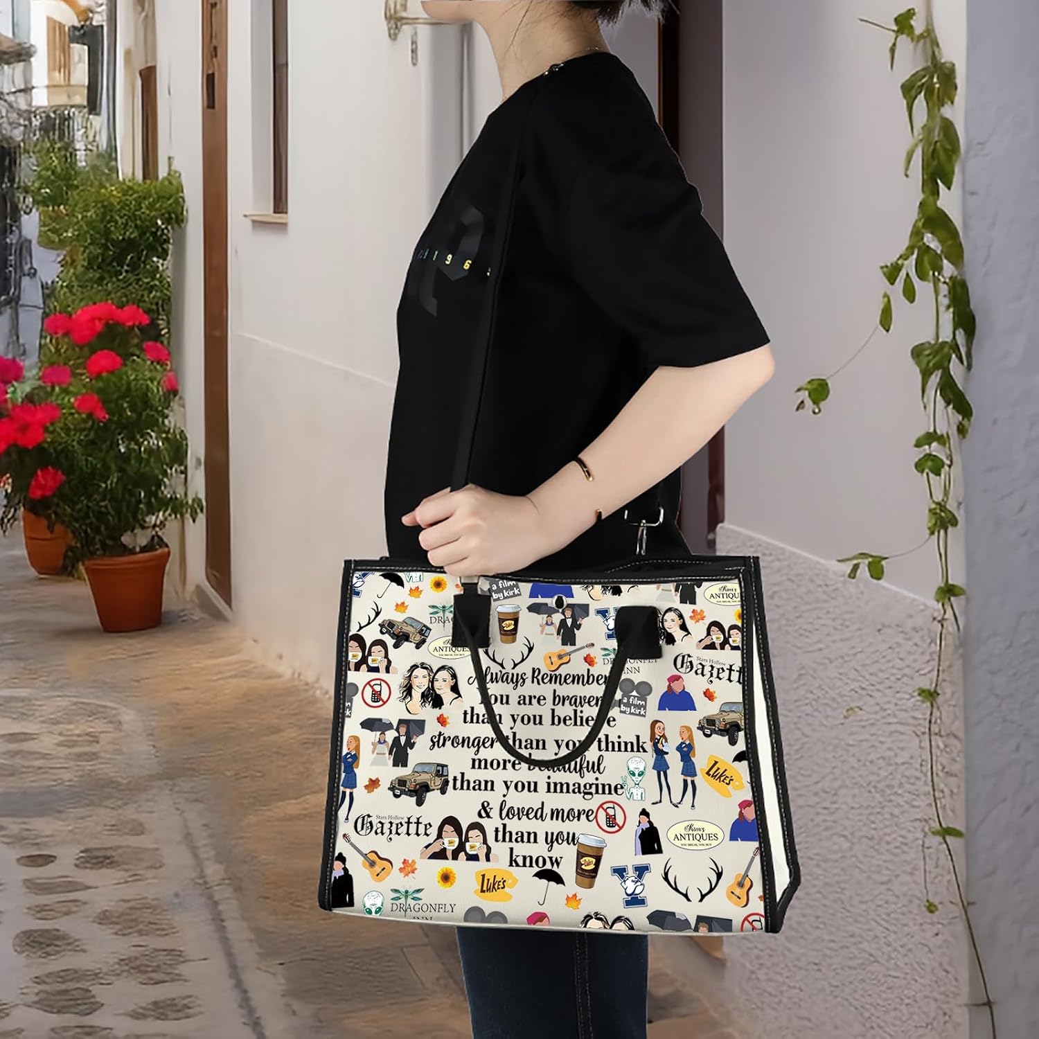 WZMPA Luke's Diner Cosmetic Bag Coffee Inspired Gift You Are Braver Stronger Smarter Luke's Diner Makeup Zipper Pouch Bag (Always Gil BG)