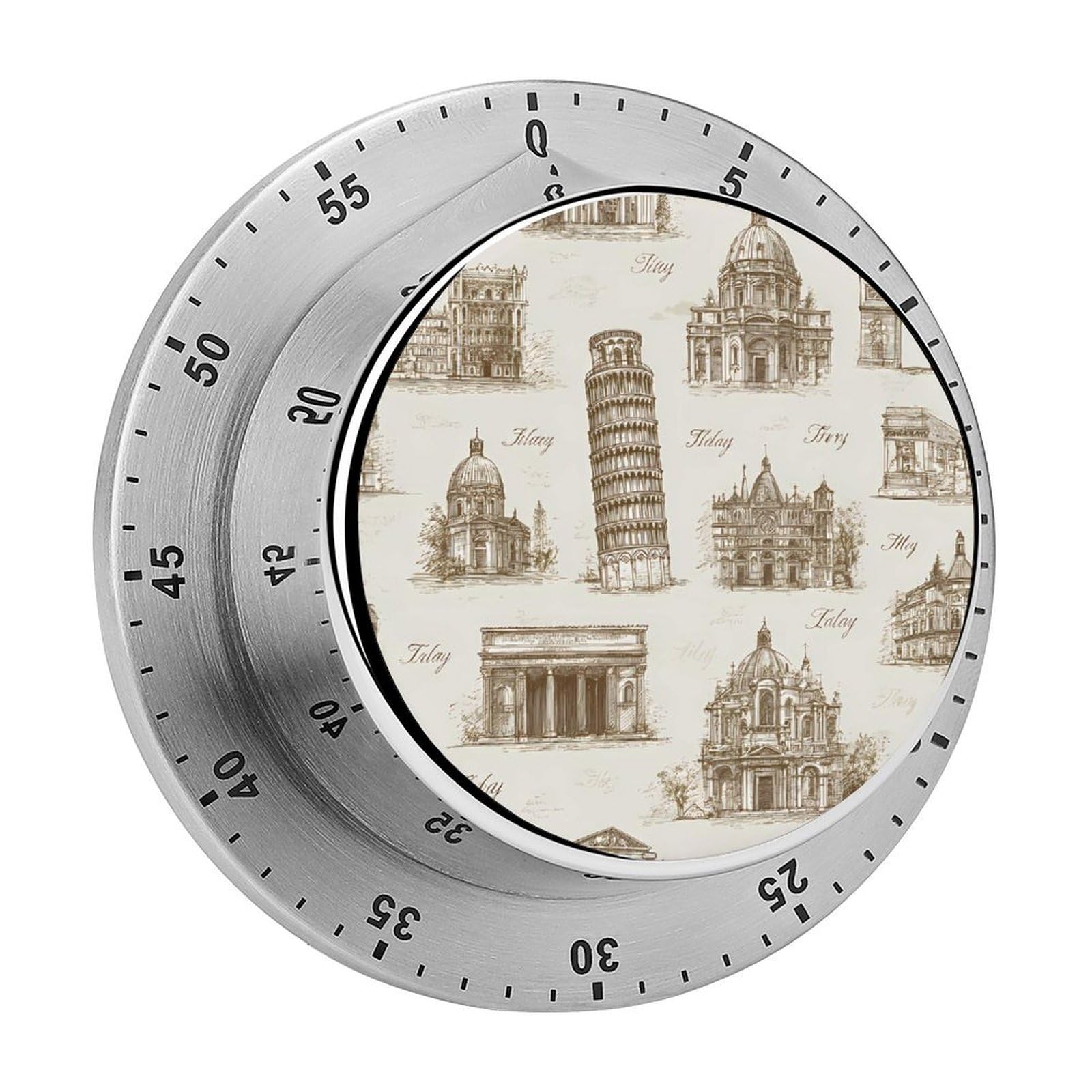Italy Italian Landmarks Vintage Mechanical Timer with Alarm for Kitchen Cooking Productivity Stainless Steel Timers